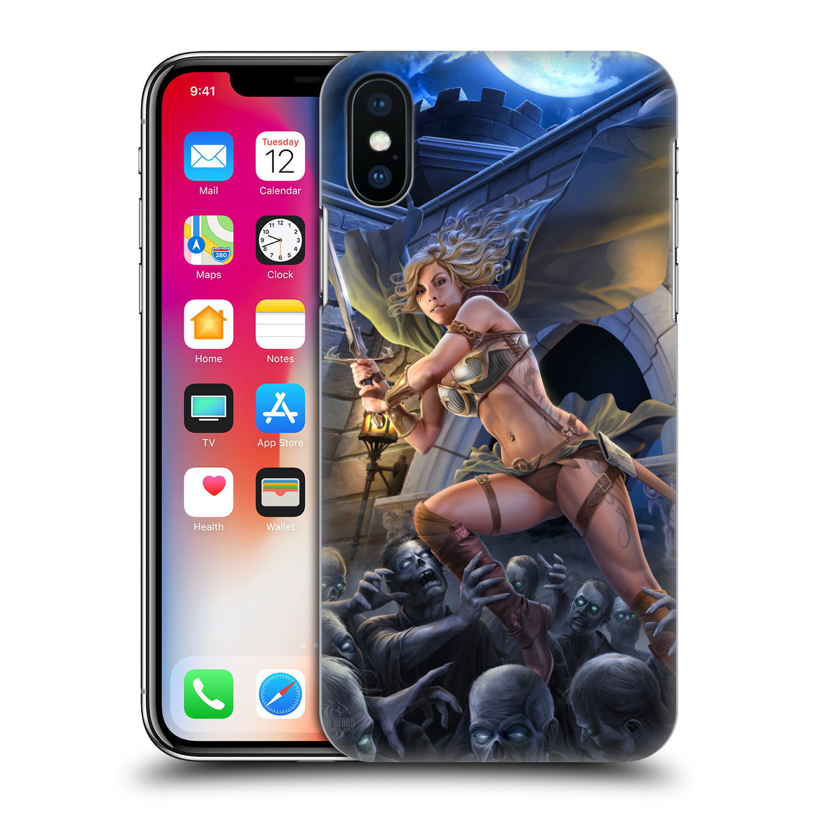 Pouzdro na mobil Apple Iphone X/XS - HEAD CASE - Fantasy kresby Tom Wood - Princezna bojovnice a zombies