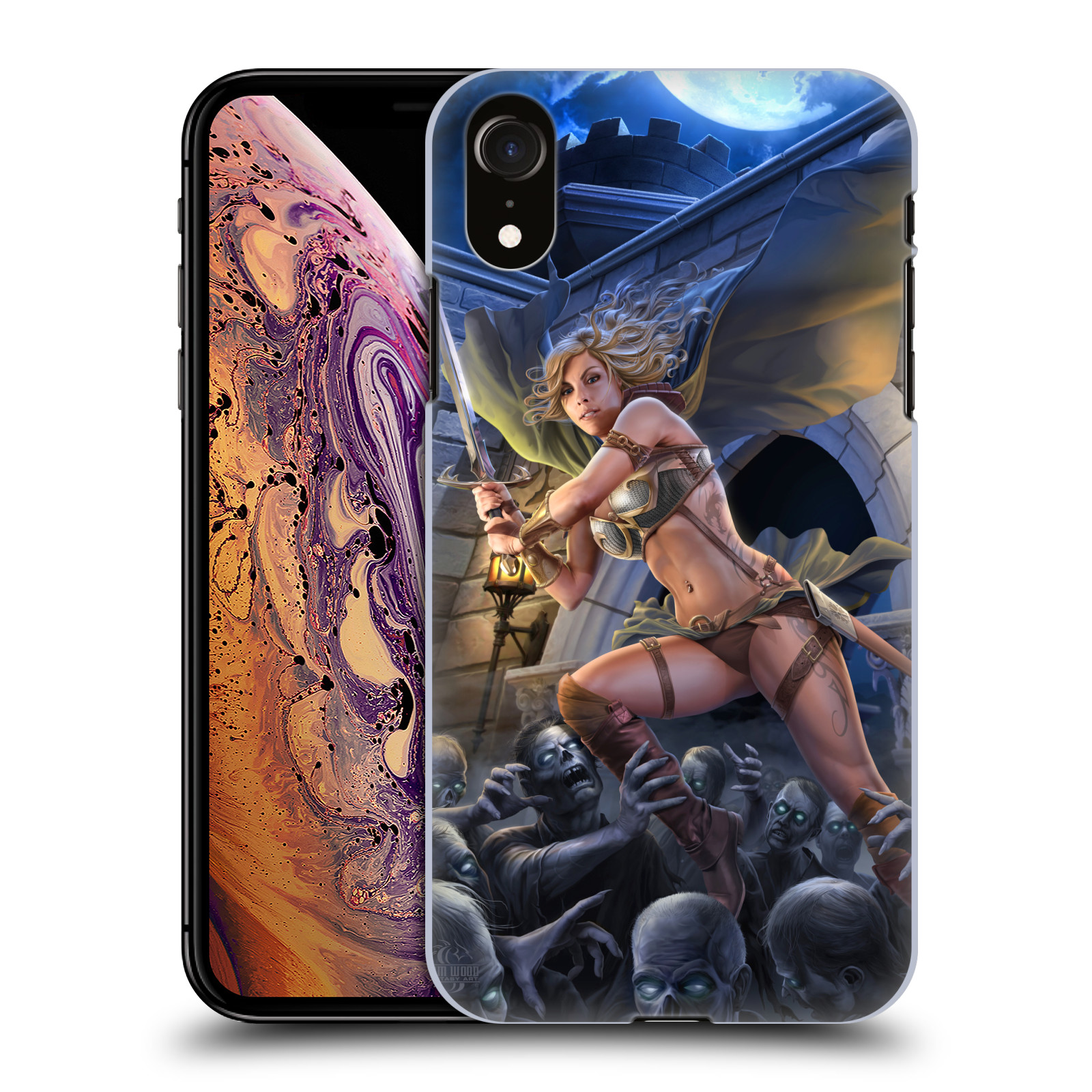 Pouzdro na mobil Apple Iphone XR - HEAD CASE - Fantasy kresby Tom Wood - Princezna bojovnice a zombies