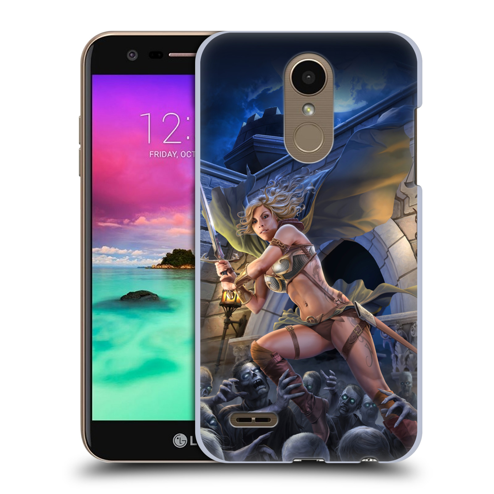 Pouzdro na mobil LG K10 2018 - HEAD CASE - Fantasy kresby Tom Wood - Princezna bojovnice a zombies
