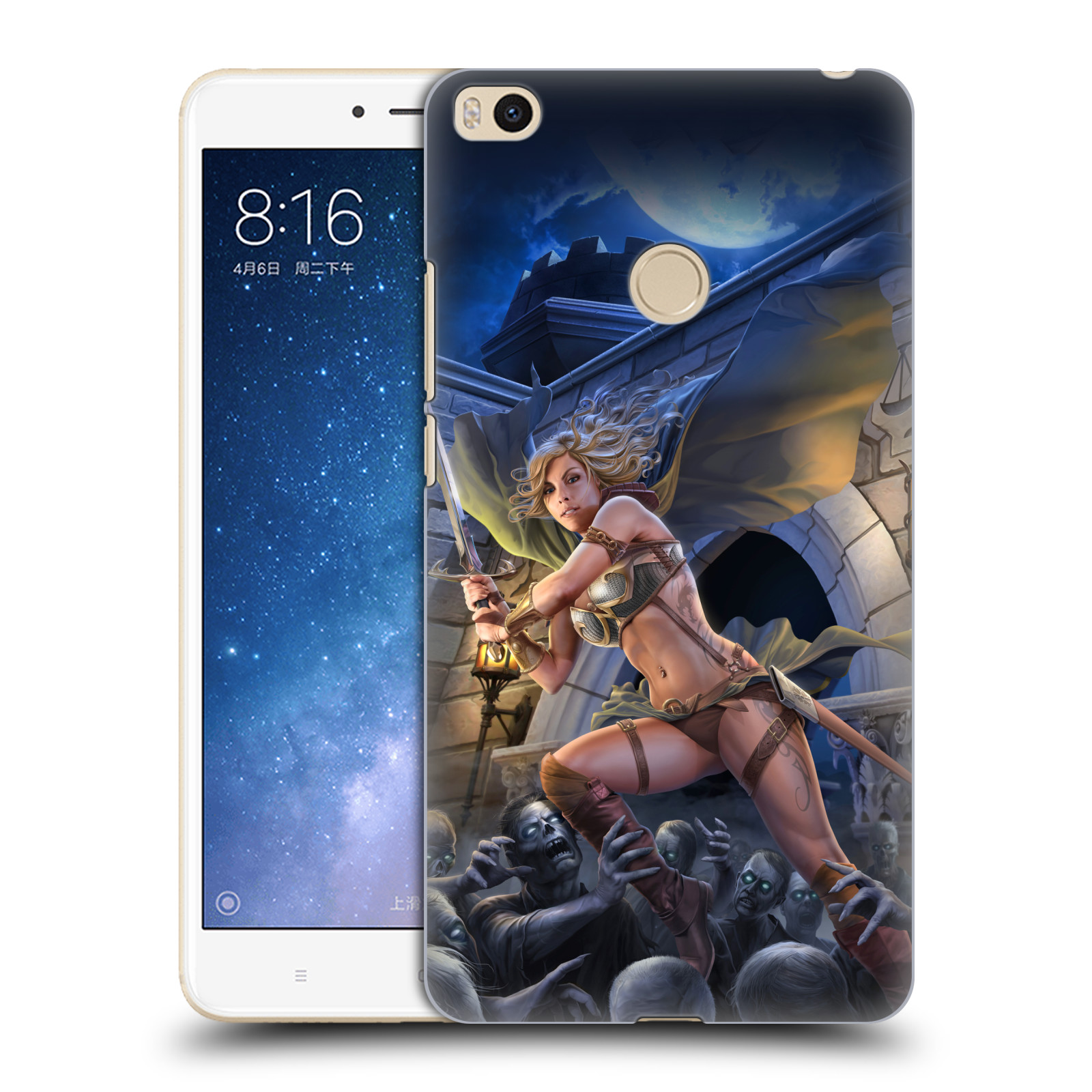 Pouzdro na mobil Xiaomi Mi Max 2 - HEAD CASE - Fantasy kresby Tom Wood - Princezna bojovnice a zombies