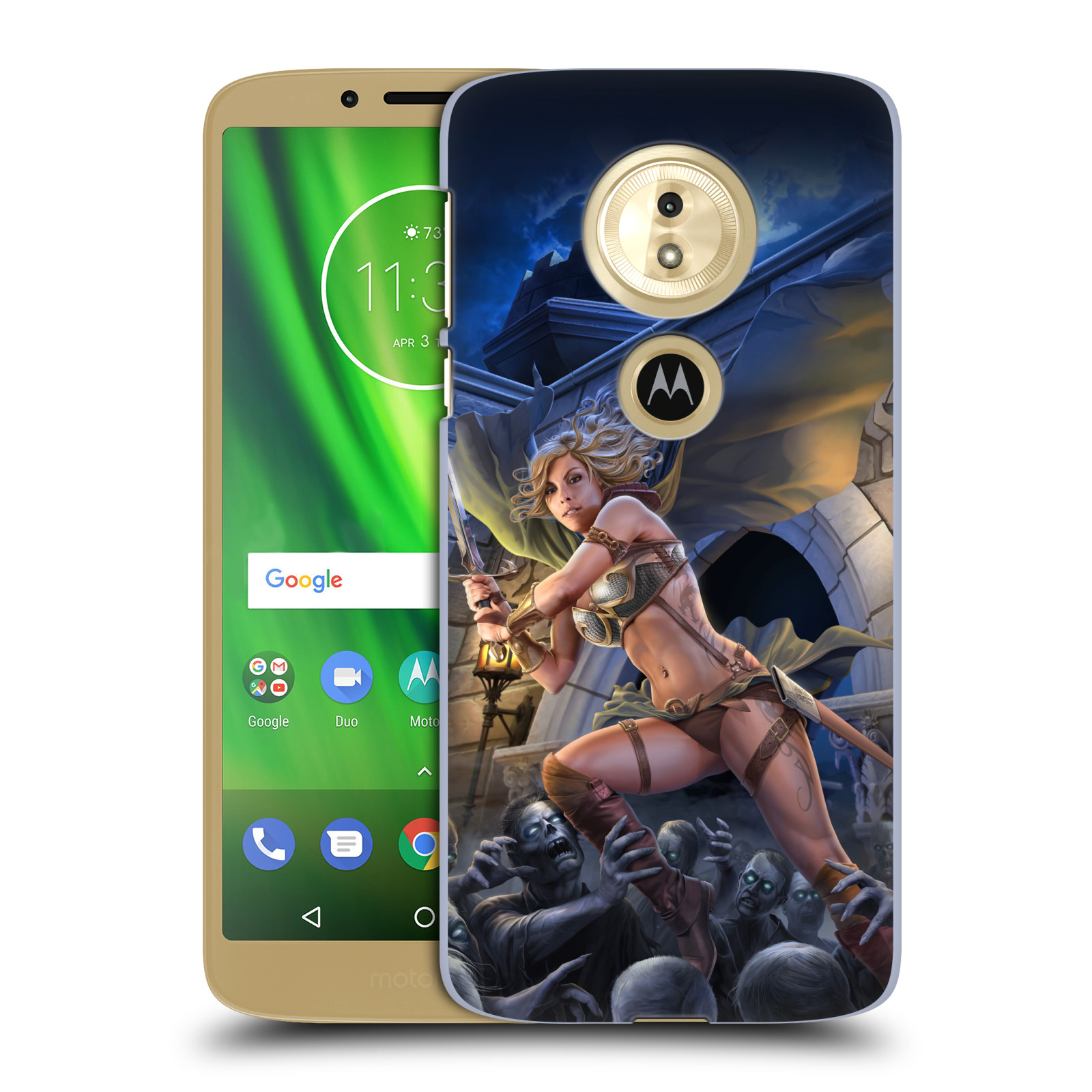 Pouzdro na mobil Motorola Moto E5 - HEAD CASE - Fantasy kresby Tom Wood - Princezna bojovnice a zombies