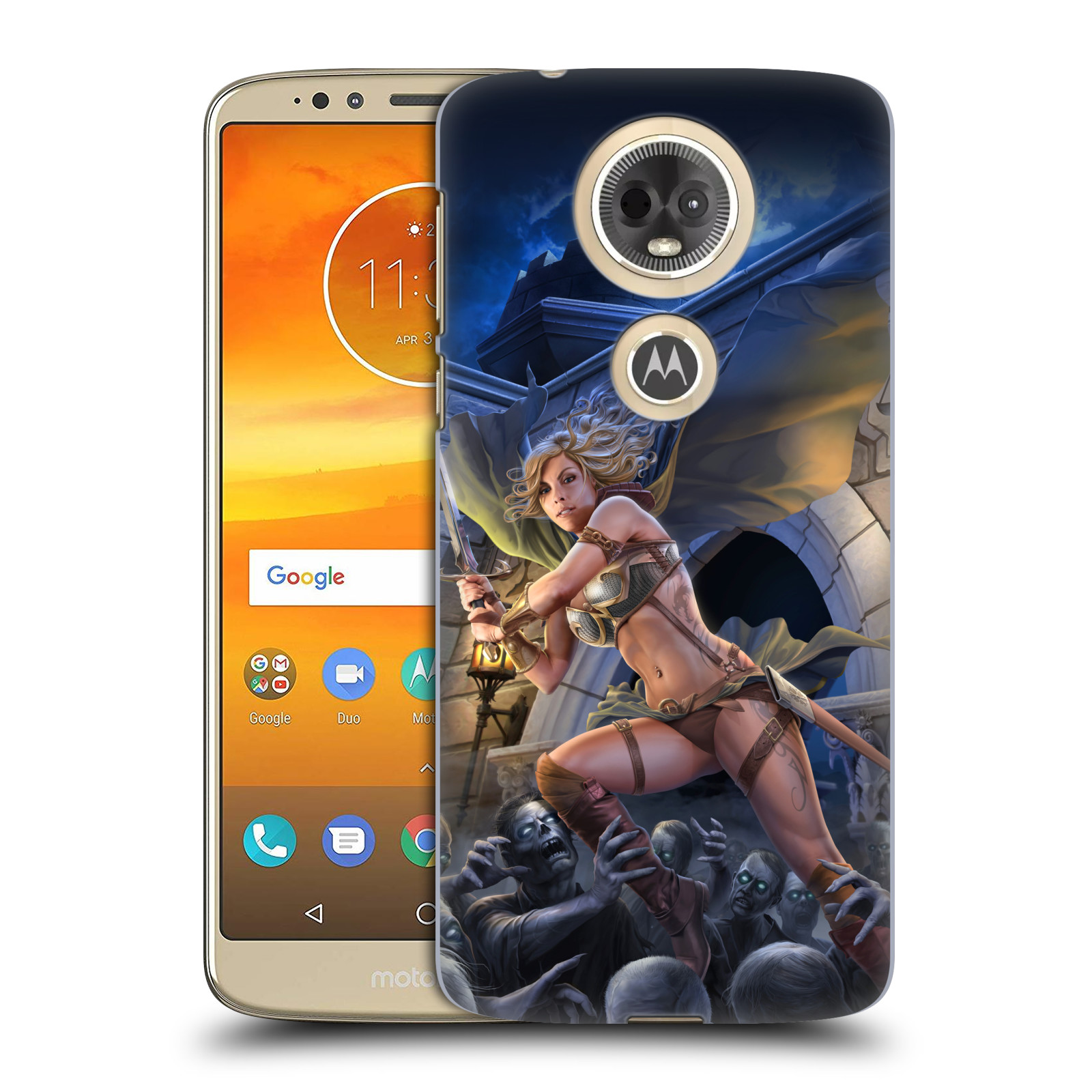 Pouzdro na mobil Motorola Moto E5 PLUS - HEAD CASE - Fantasy kresby Tom Wood - Princezna bojovnice a zombies