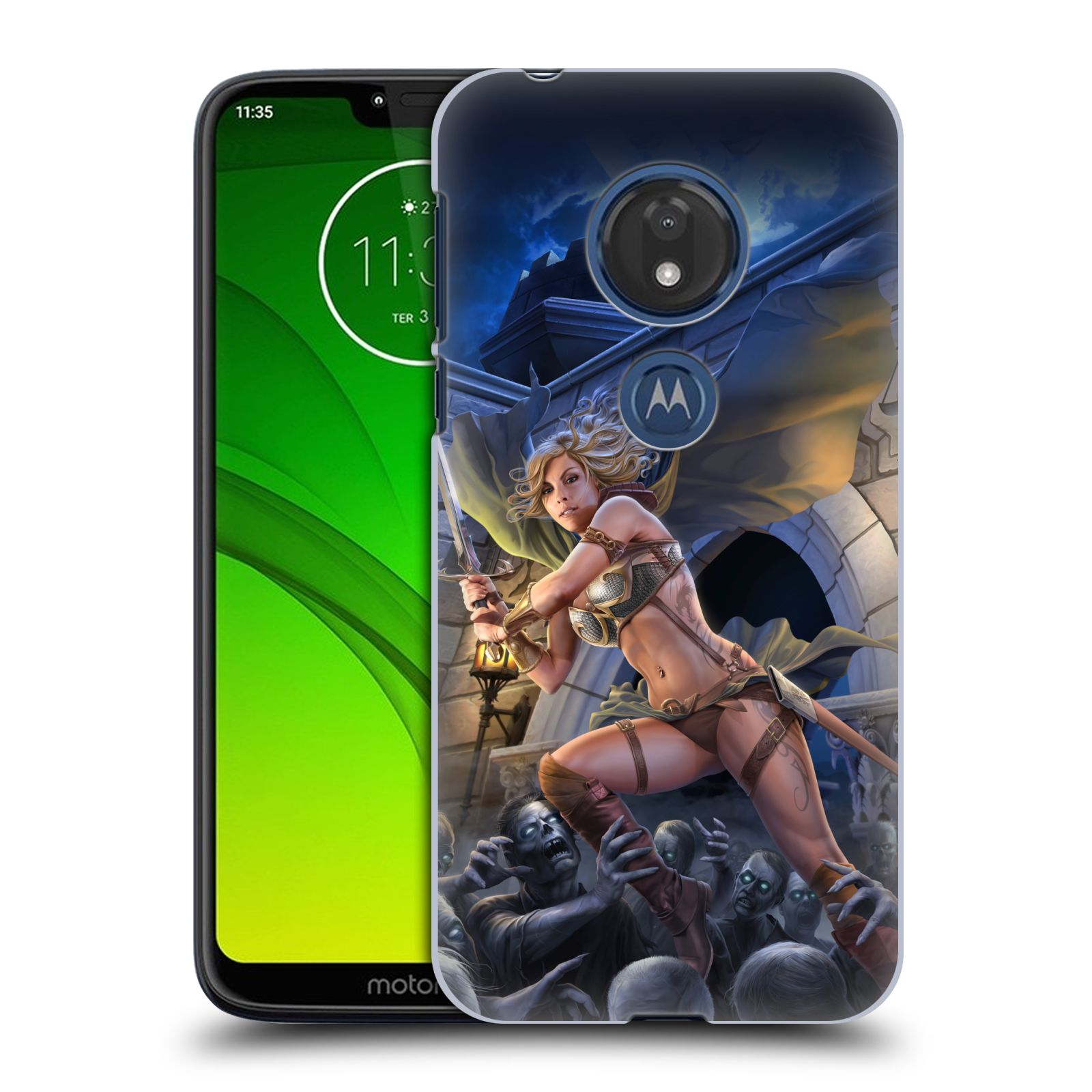 Pouzdro na mobil Motorola Moto G7 Play - HEAD CASE - Fantasy kresby Tom Wood - Princezna bojovnice a zombies