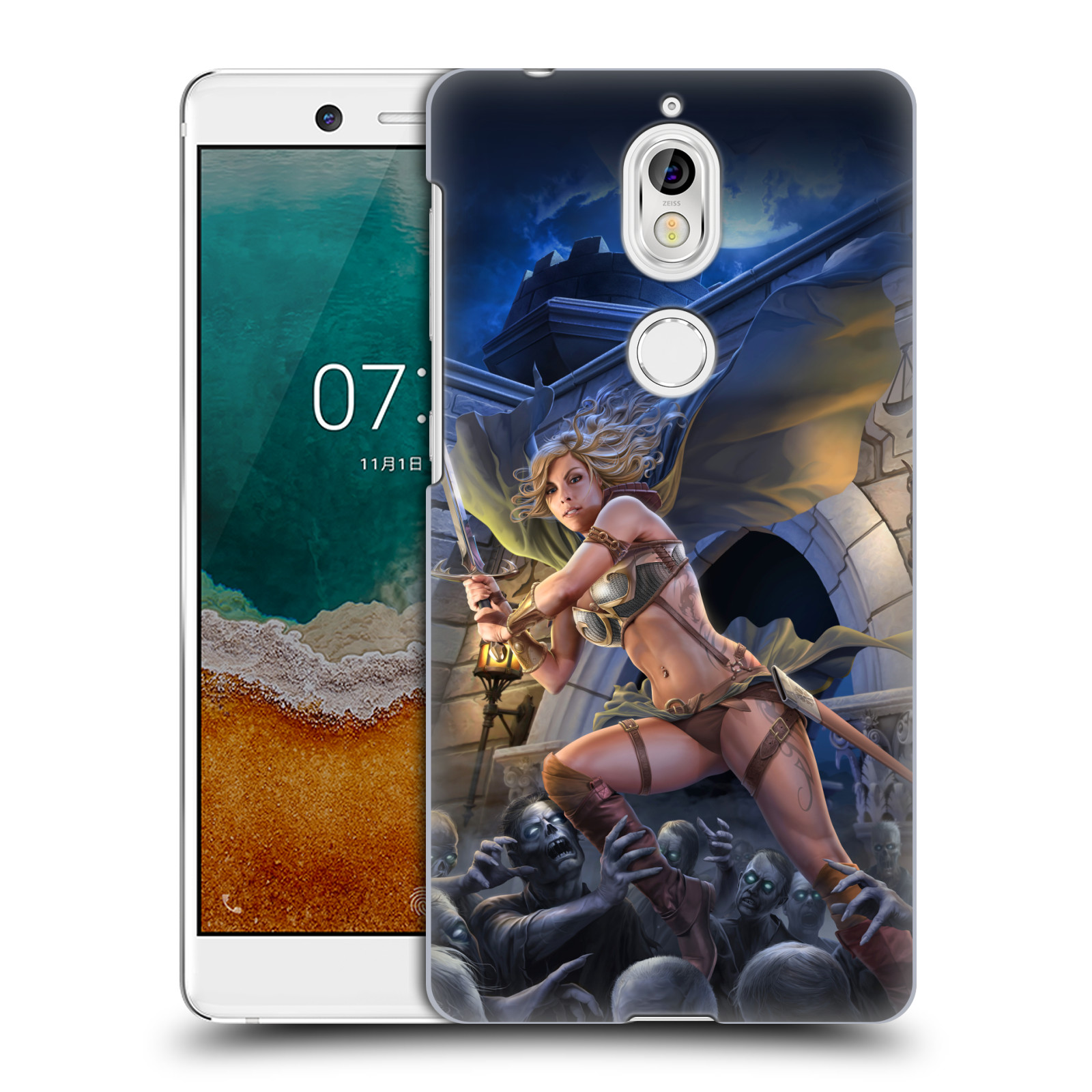 Pouzdro na mobil Nokia 7 - HEAD CASE - Fantasy kresby Tom Wood - Princezna bojovnice a zombies