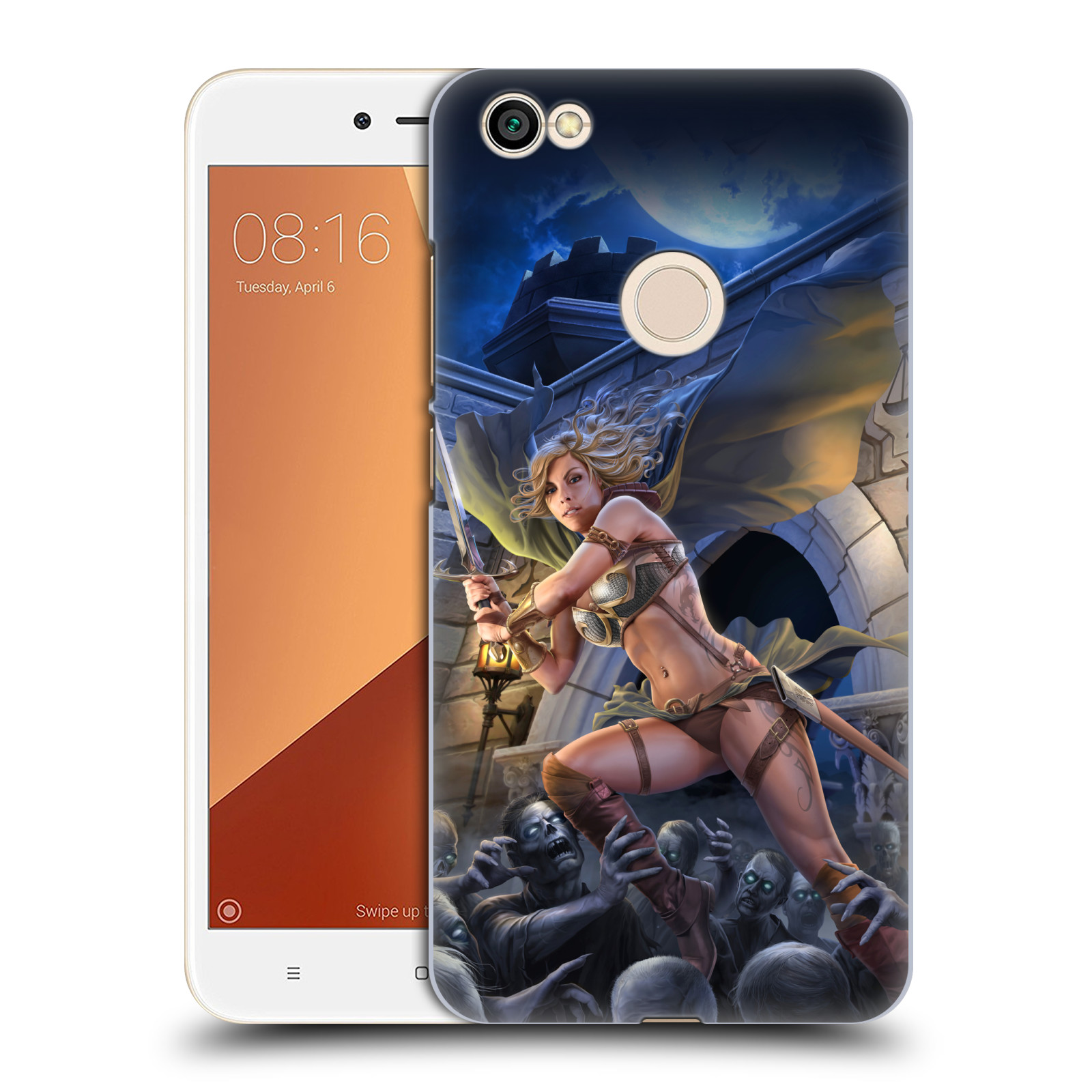 Pouzdro na mobil Xiaomi Redmi Note 5A - HEAD CASE - Fantasy kresby Tom Wood - Princezna bojovnice a zombies