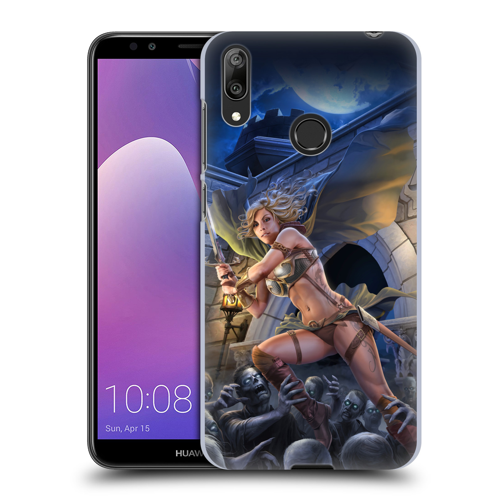 Pouzdro na mobil Huawei Y7 2019 - HEAD CASE - Fantasy kresby Tom Wood - Princezna bojovnice a zombies