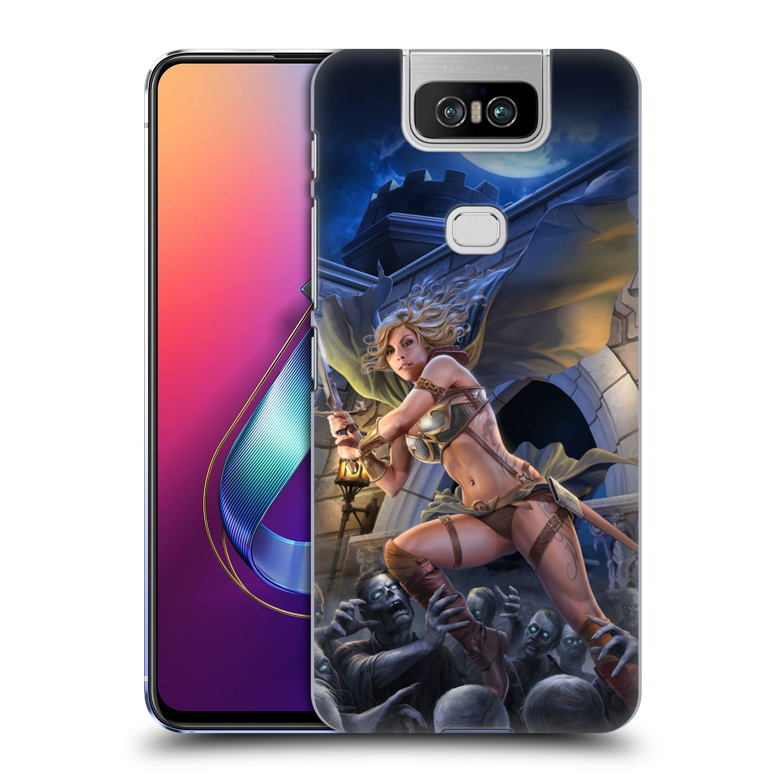 Pouzdro na mobil ASUS Zenfone 6 ZS630KL - HEAD CASE - Fantasy kresby Tom Wood - Princezna bojovnice a zombies