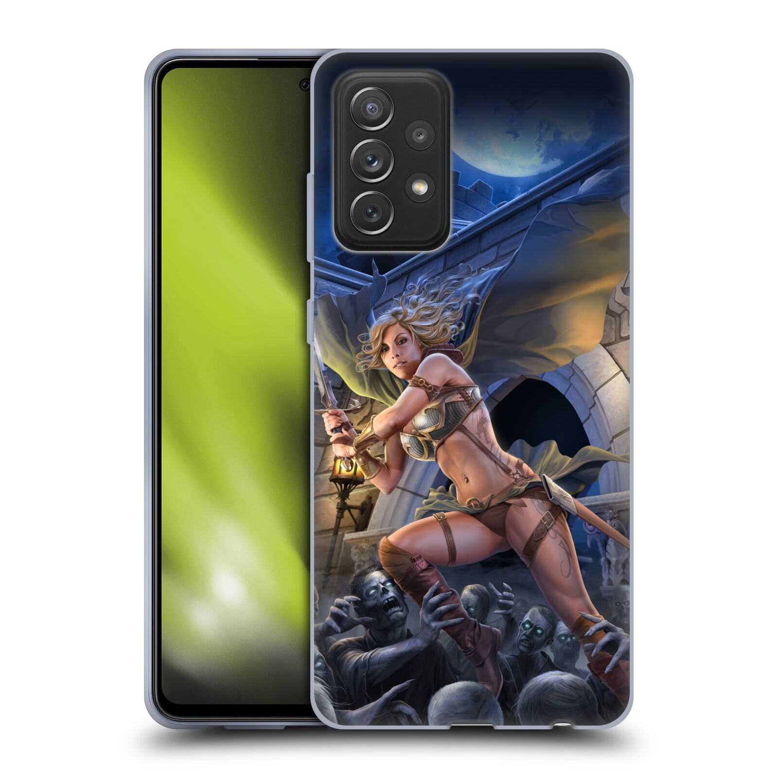 Pouzdro na mobil Samsung Galaxy A72 / A72 5G - HEAD CASE - Fantasy kresby Tom Wood - Princezna bojovnice a zombies