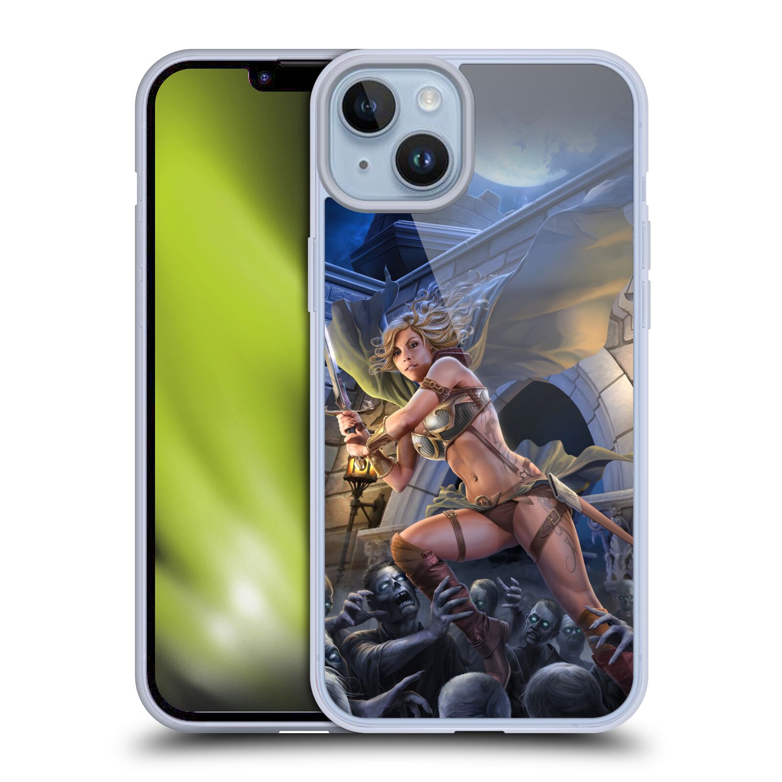 Pouzdro na mobil Apple Iphone 14 PLUS - HEAD CASE - Fantasy kresby Tom Wood - Princezna bojovnice a zombies