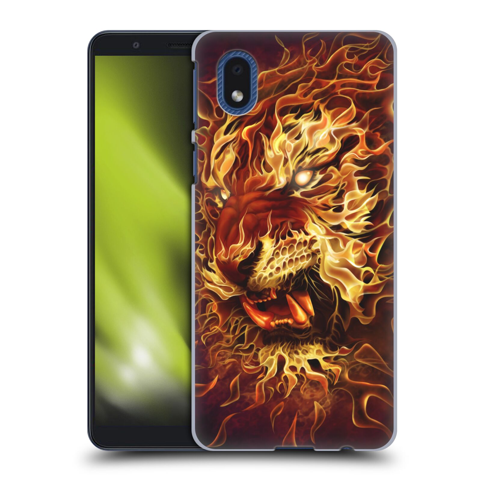 Pouzdro na mobil Samsung Galaxy A01 CORE - HEAD CASE - Fantasy kresby Tom Wood - Ohnivý tygr