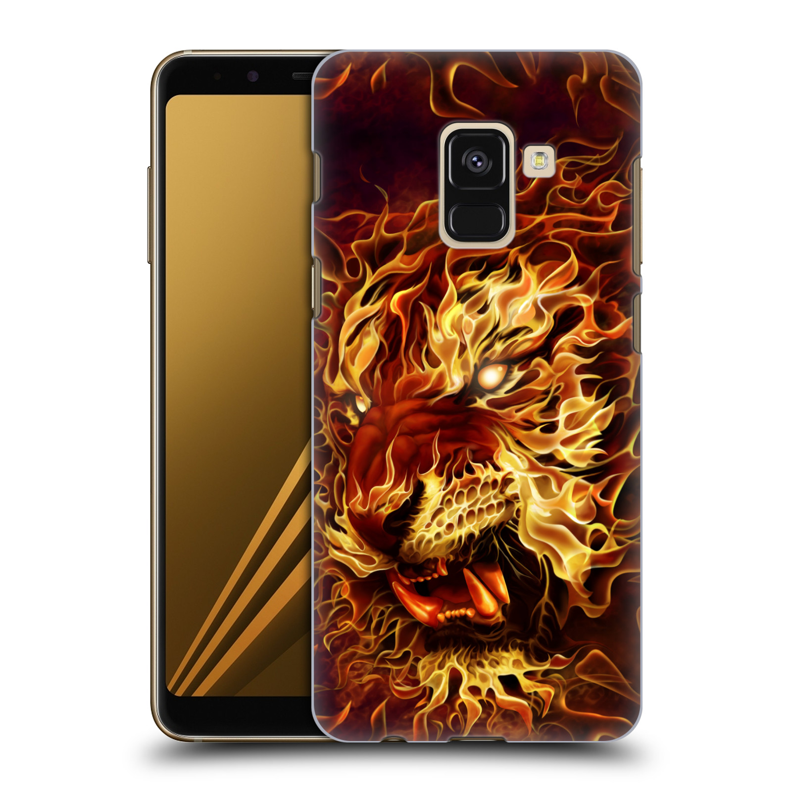 Pouzdro na mobil Samsung Galaxy A8+ 2018, A8 PLUS 2018 - HEAD CASE - Fantasy kresby Tom Wood - Ohnivý tygr