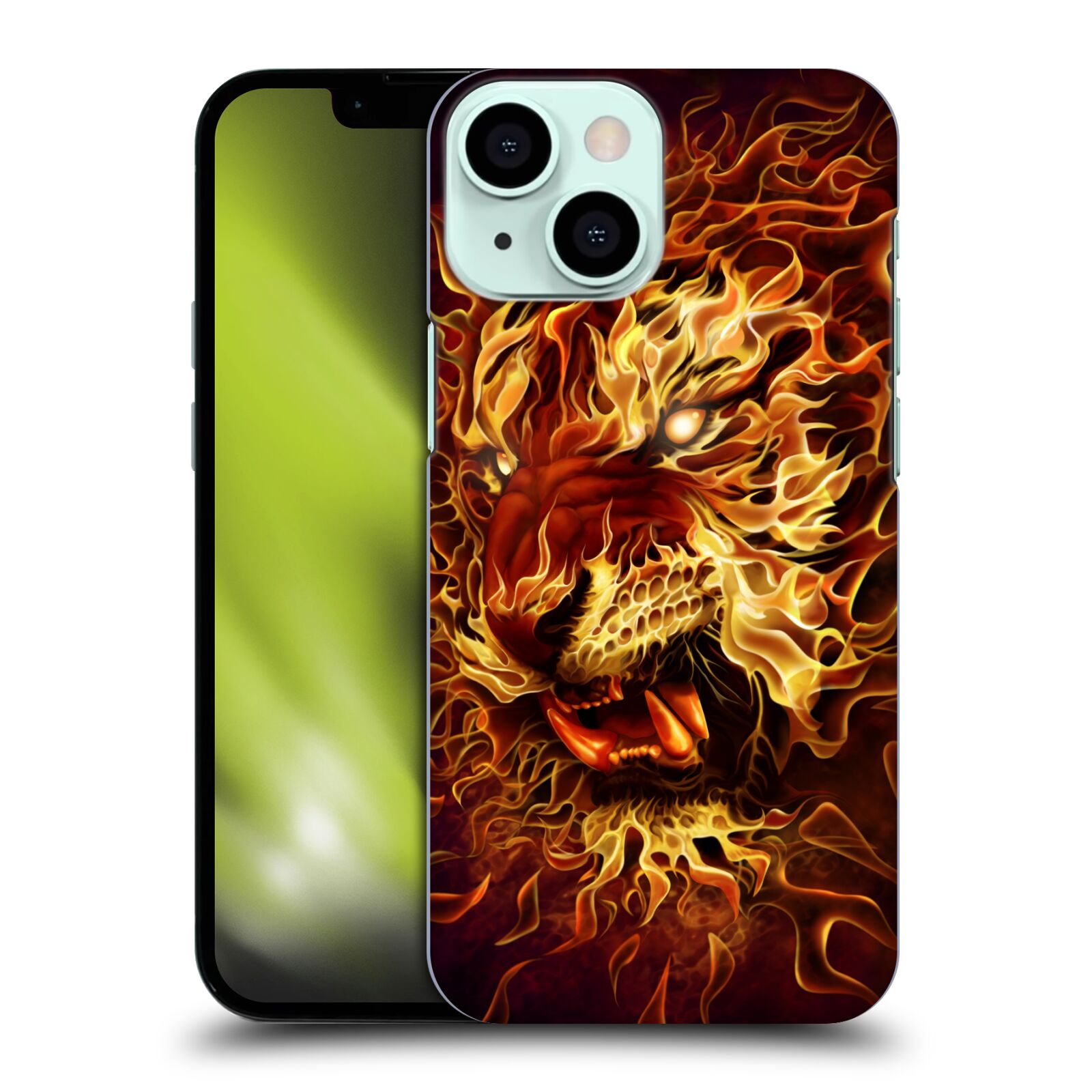 Pouzdro na mobil Apple Iphone 13 MINI - HEAD CASE - Fantasy kresby Tom Wood - Ohnivý tygr