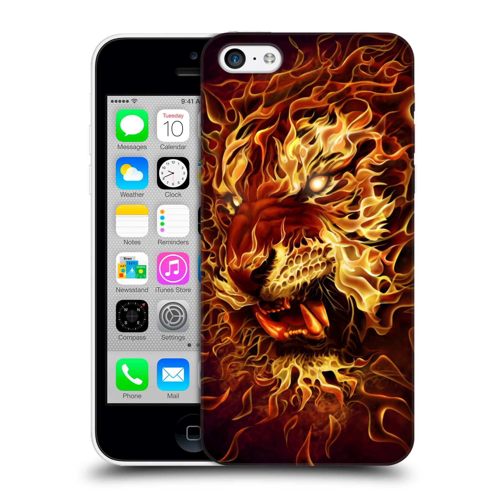 Pouzdro na mobil Apple Iphone 5C - HEAD CASE - Fantasy kresby Tom Wood - Ohnivý tygr