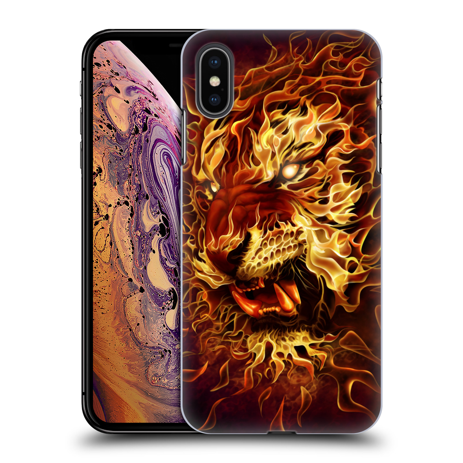 Pouzdro na mobil Apple Iphone XS MAX - HEAD CASE - Fantasy kresby Tom Wood - Ohnivý tygr