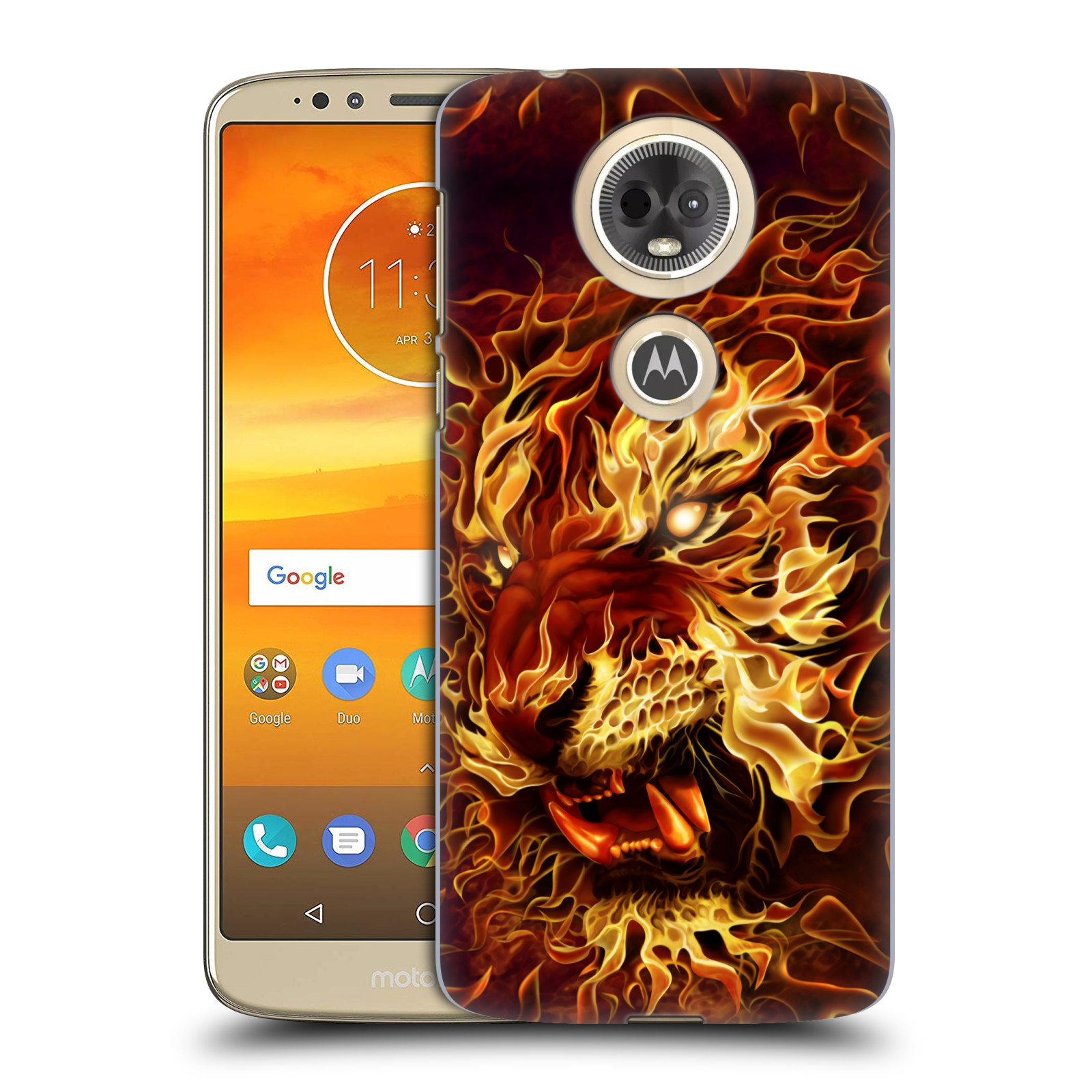Pouzdro na mobil Motorola Moto E5 PLUS - HEAD CASE - Fantasy kresby Tom Wood - Ohnivý tygr