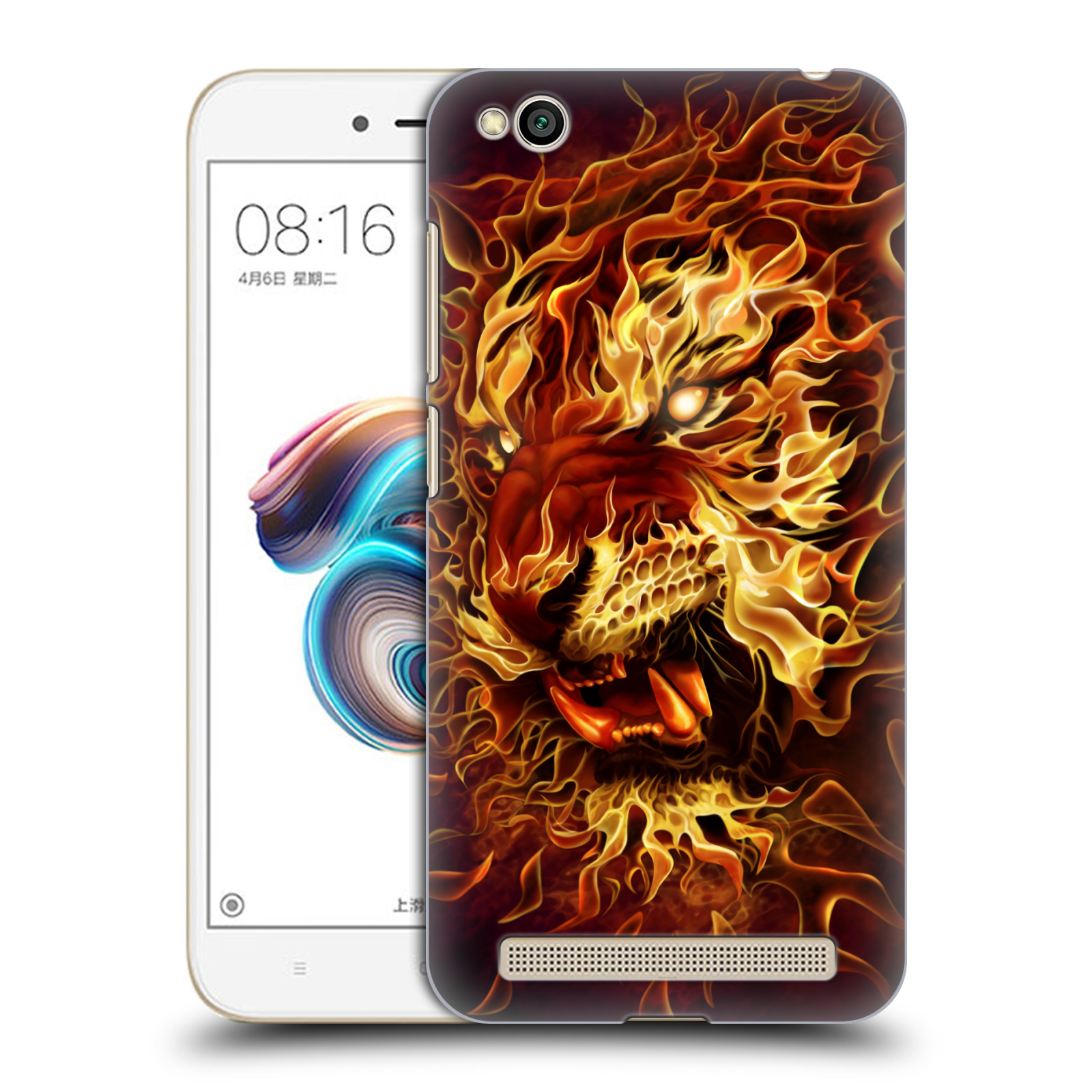 Pouzdro na mobil Xiaomi Redmi 5A - HEAD CASE - Fantasy kresby Tom Wood - Ohnivý tygr