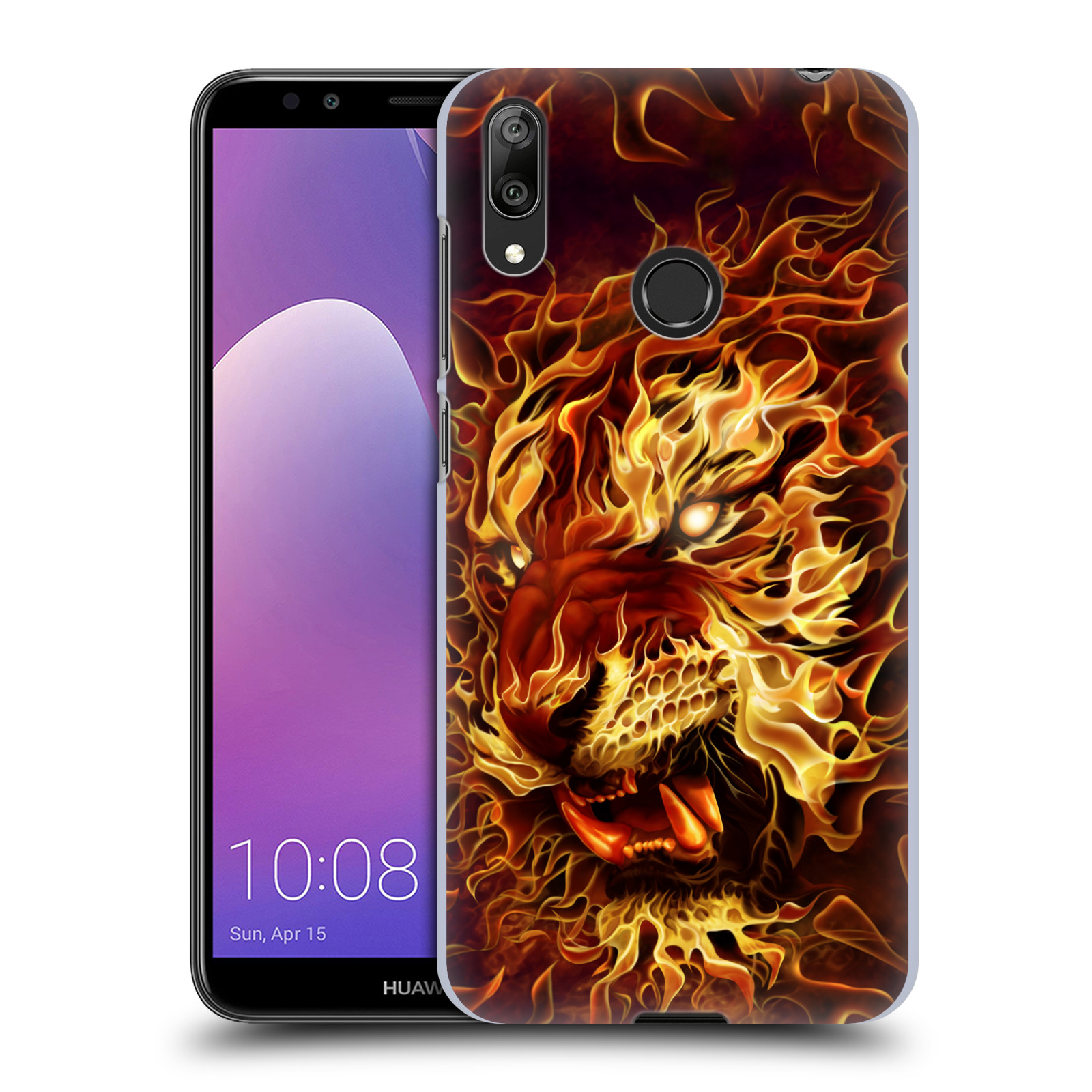 Pouzdro na mobil Huawei Y7 2019 - HEAD CASE - Fantasy kresby Tom Wood - Ohnivý tygr