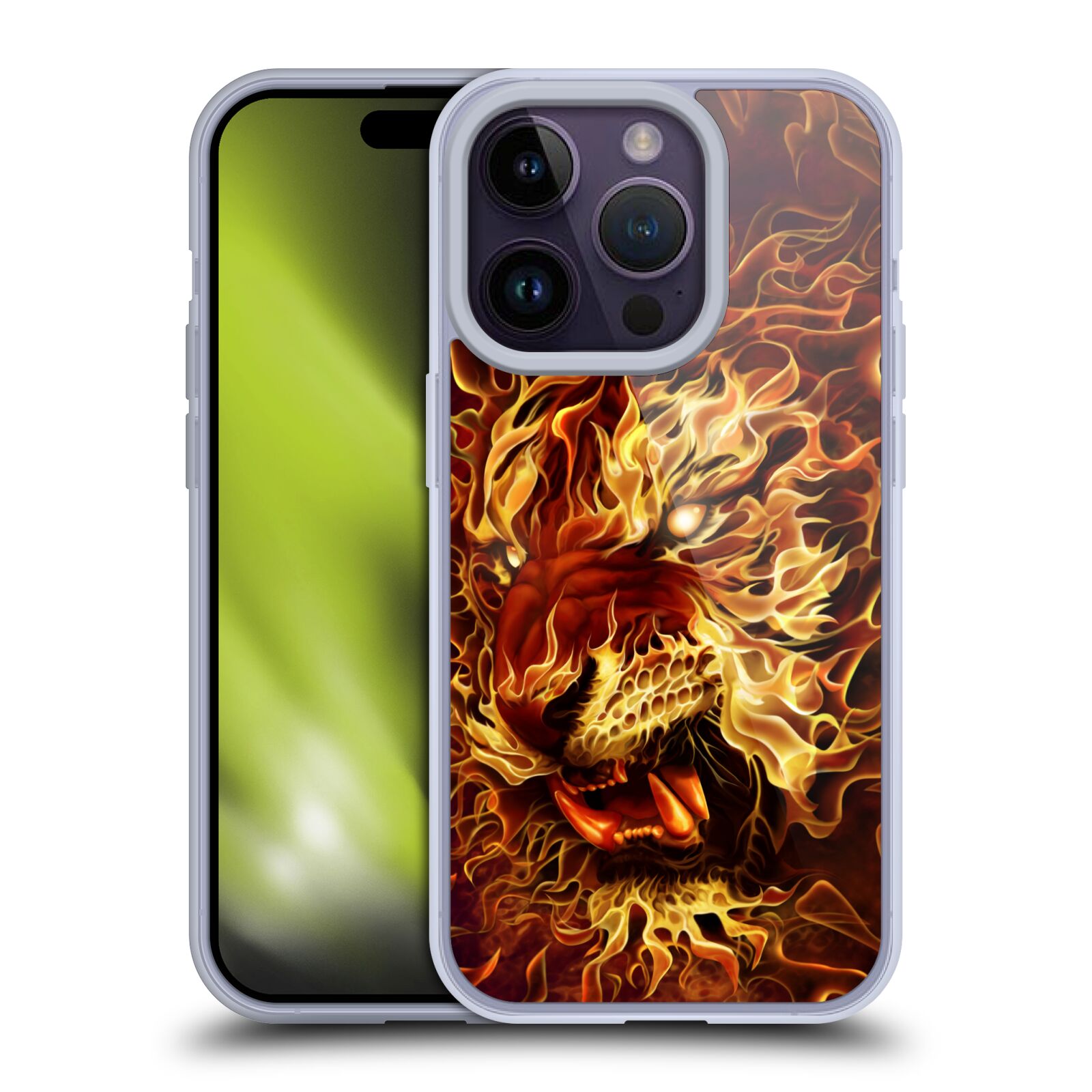 Pouzdro na mobil Apple Iphone 14 PRO - HEAD CASE - Fantasy kresby Tom Wood - Ohnivý tygr