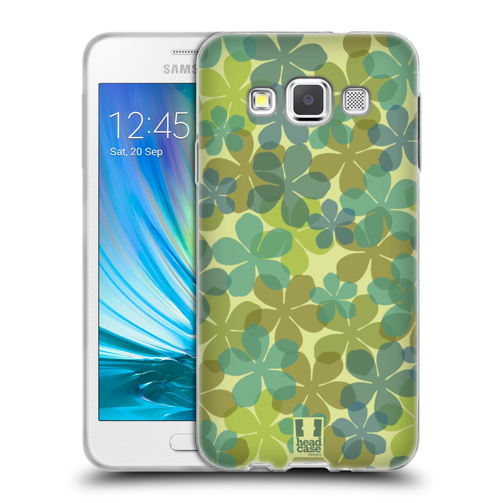 HEAD CASE silikonový obal na mobil Samsung Galaxy A3 vzor Vzorkovaná malba ČTYŘLÍSTEK ZELENÁ