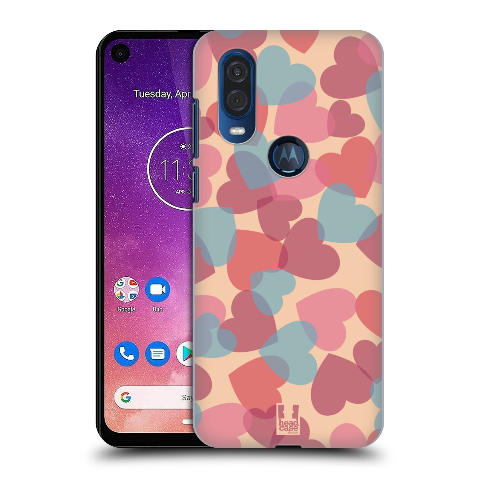 Zadní obal pro mobil Motorola One Vision - HEAD CASE - Růžová srdíčka kreslený vzor