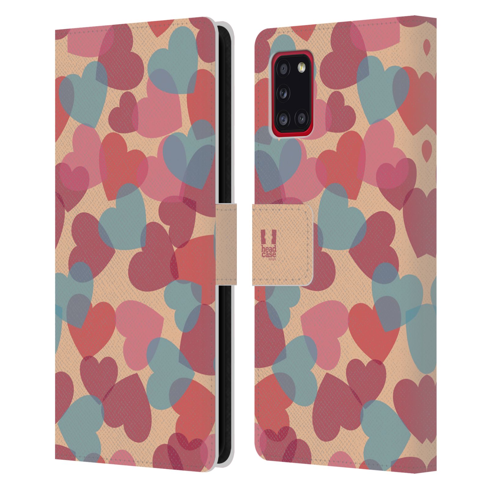 Pouzdro HEAD CASE na mobil Samsung Galaxy A31 vzor prolínající se srdíčka, srdce, láska, růžová