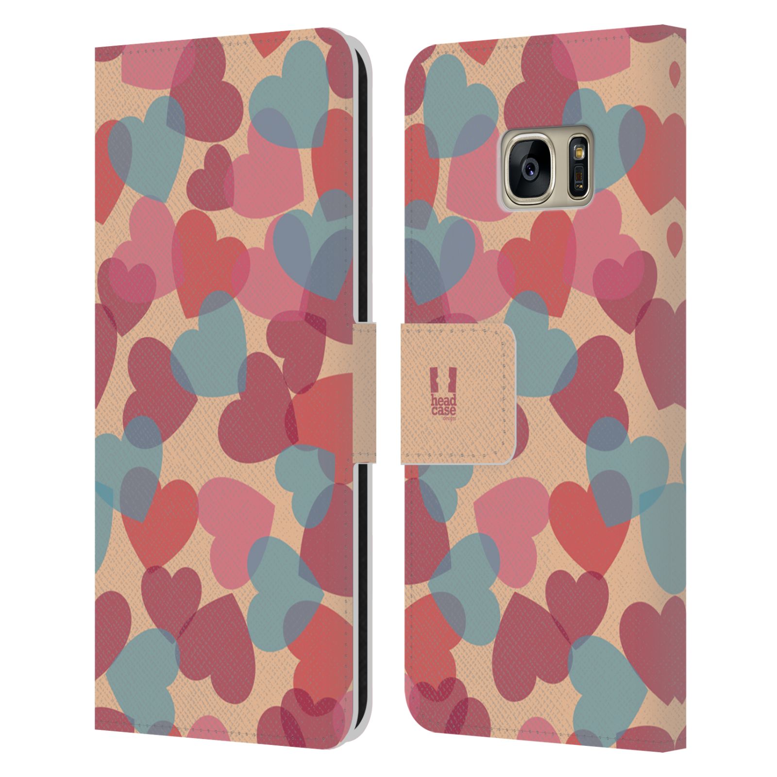 HEAD CASE Flipové pouzdro pro mobil Samsung Galaxy S7 (G9300) vzor prolínající se srdíčka, srdce, láska, růžová