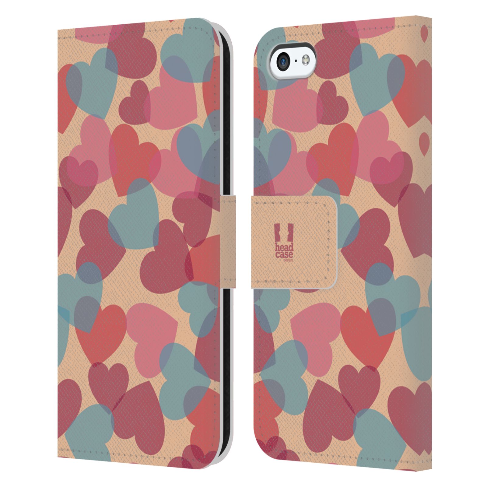 HEAD CASE Flipové pouzdro pro mobil Apple Iphone 5C vzor prolínající se srdíčka, srdce, láska, růžová