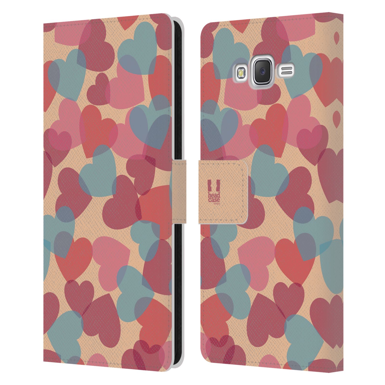 HEAD CASE Flipové pouzdro pro mobil Samsung Galaxy J7, J700 vzor prolínající se srdíčka, srdce, láska, růžová