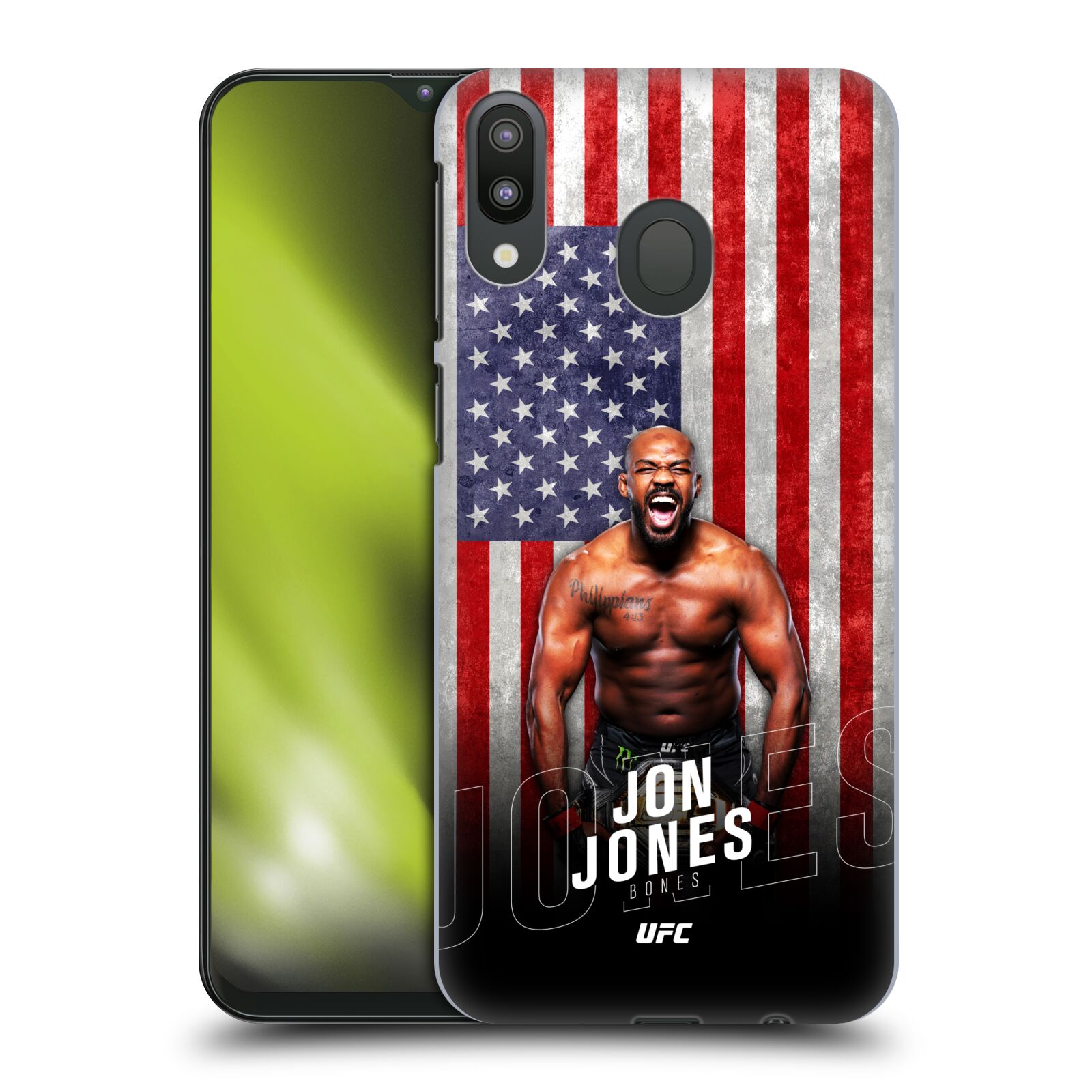 Obal na mobil Samsung Galaxy M20 - HEAD CASE - Jon Jones - UFC USA Vlajka