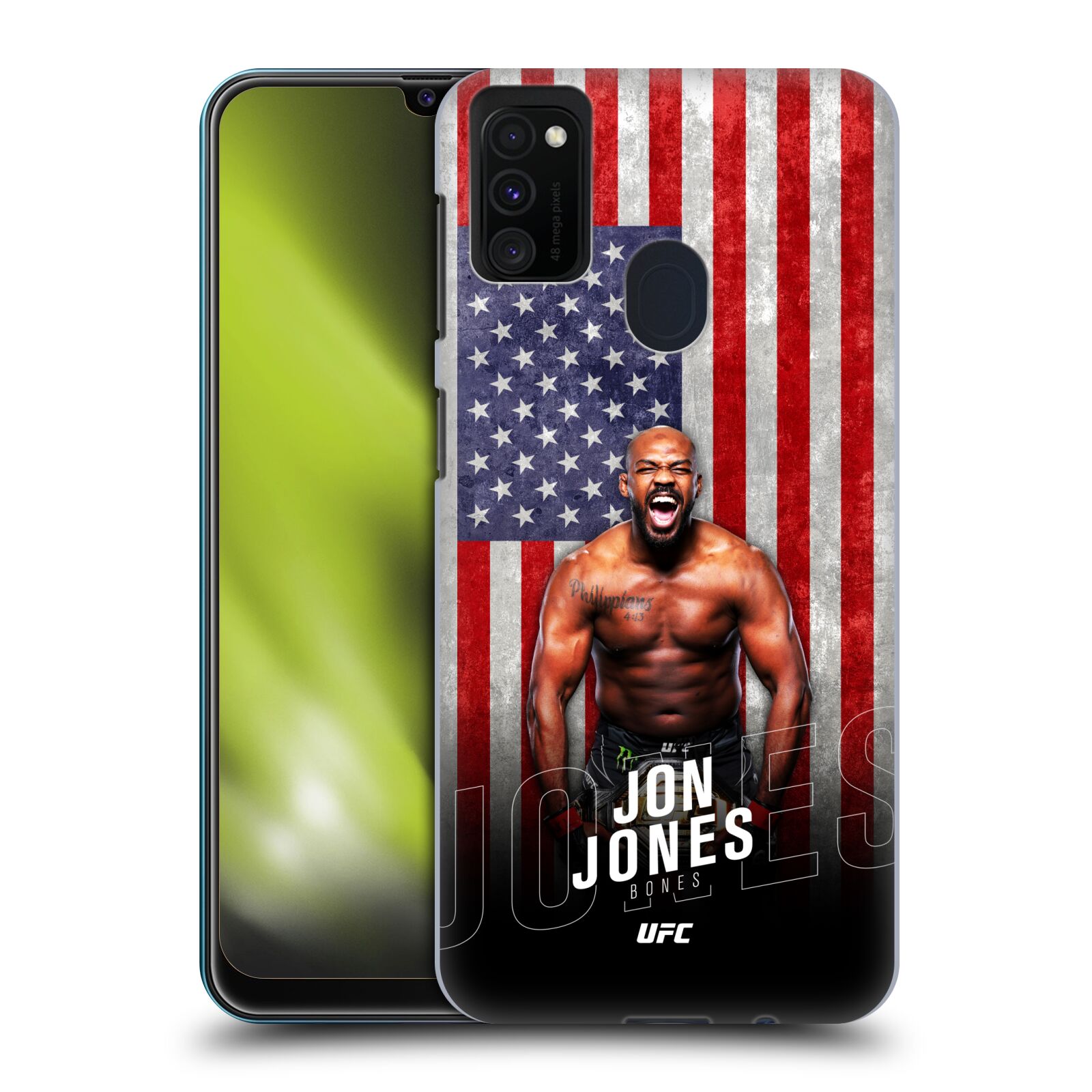 Obal na mobil Samsung Galaxy M21 - HEAD CASE - Jon Jones - UFC USA Vlajka