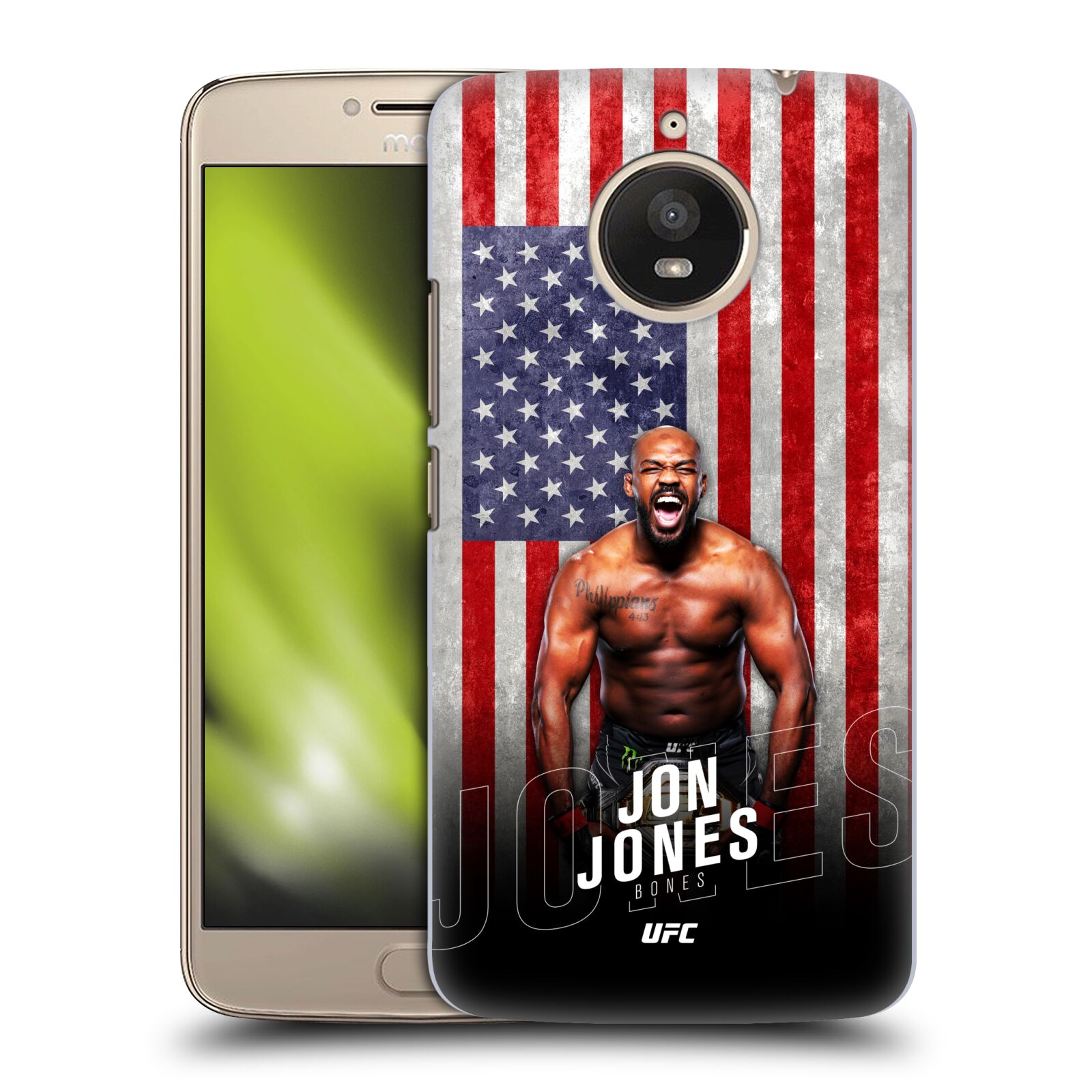 Obal na mobil Lenovo Moto E4 PLUS - HEAD CASE - Jon Jones - UFC USA Vlajka