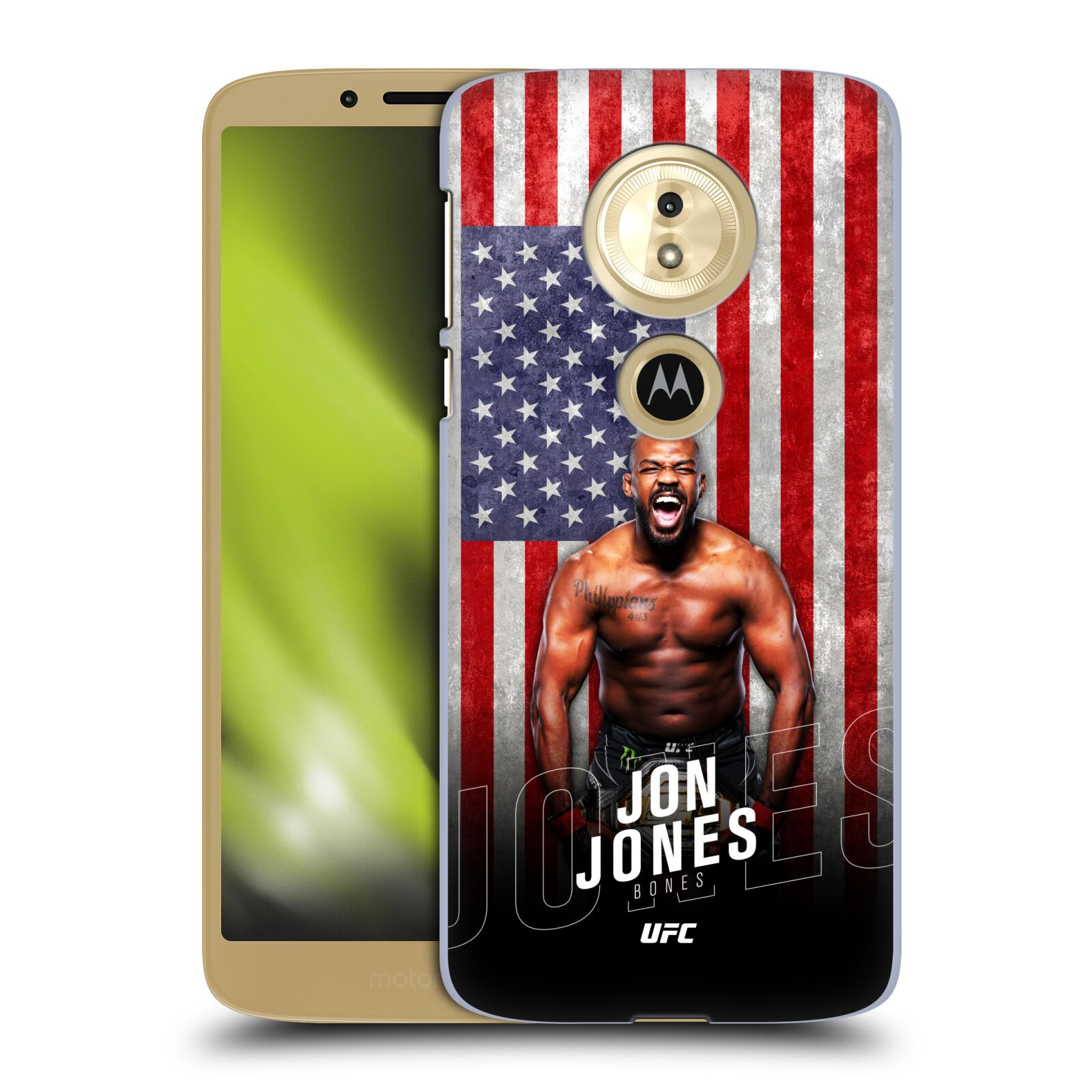 Obal na mobil Motorola Moto E5 - HEAD CASE - Jon Jones - UFC USA Vlajka