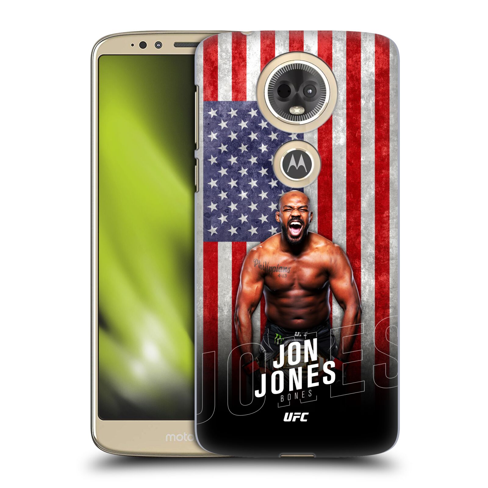 Obal na mobil Motorola Moto E5 PLUS - HEAD CASE - Jon Jones - UFC USA Vlajka