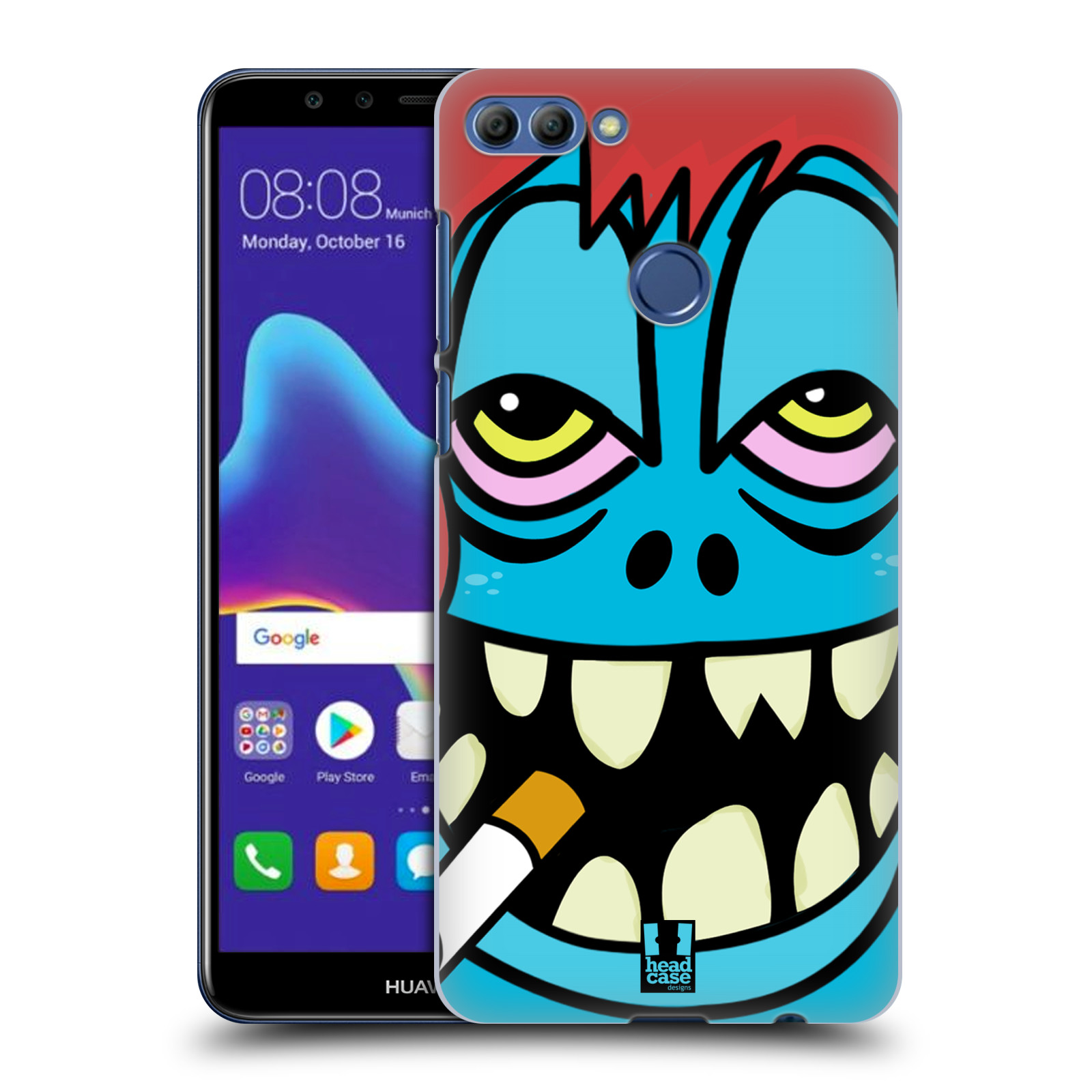 HEAD CASE plastový obal na mobil Huawei Y9 2018 vzor Kreslené ošklivé tváře MODRÁ