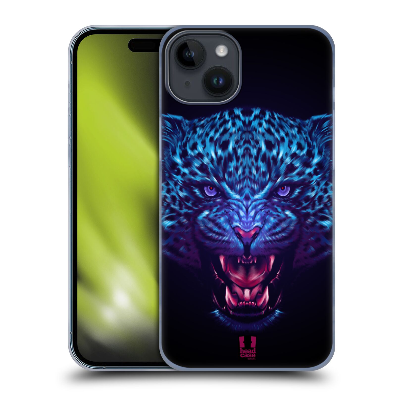 Plastový obal HEAD CASE na mobil Apple Iphone 15 PLUS  - Neonové zvíře - Jaguár