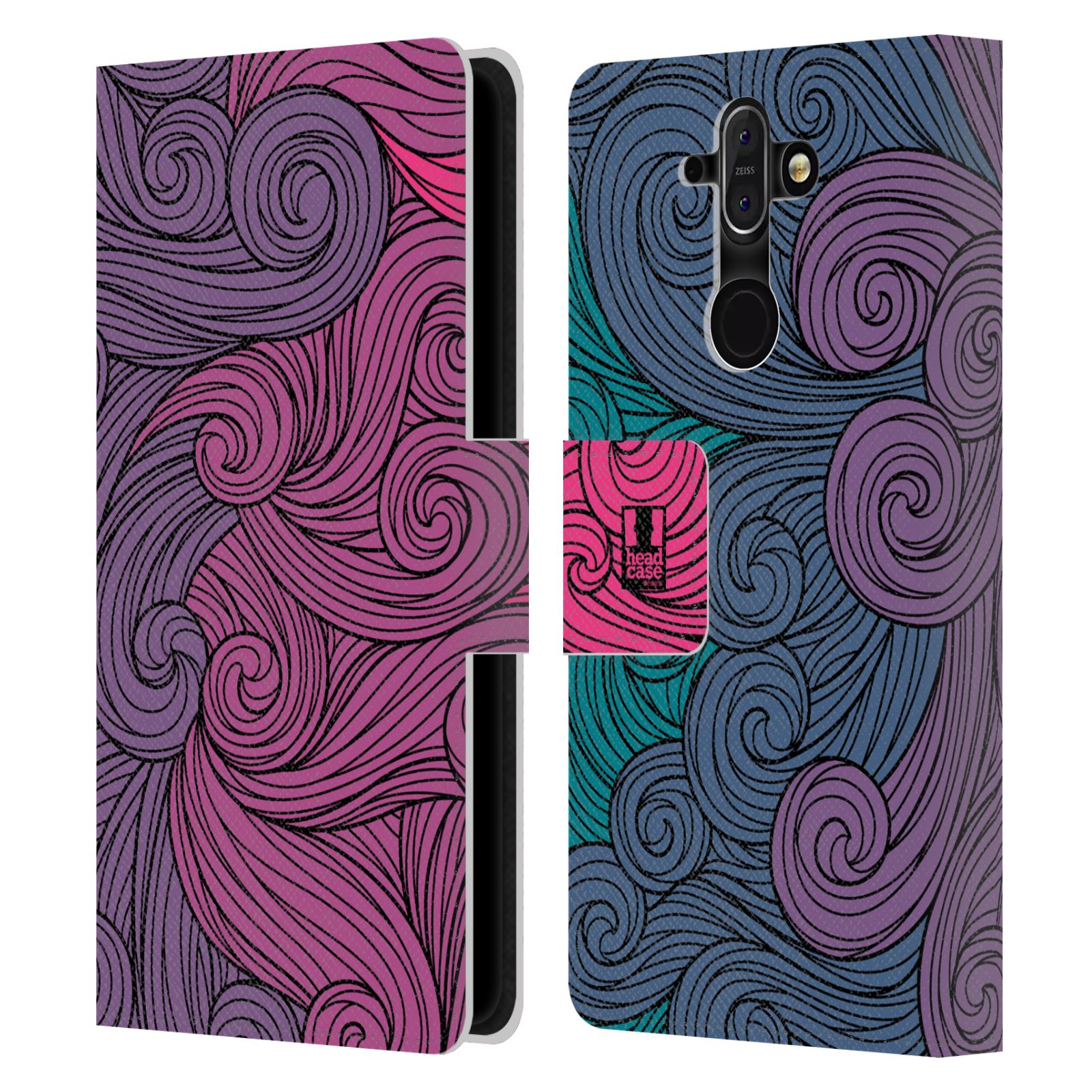 HEAD CASE Flipové pouzdro pro mobil Nokia 8 SIROCCO barevné vlny růžová a modrá