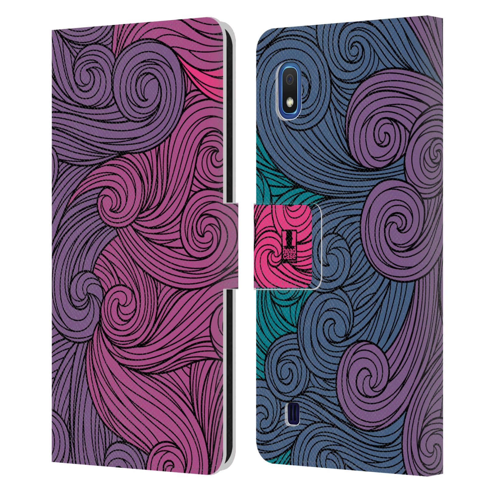 Pouzdro na mobil Samsung Galaxy A10 barevné vlny růžová a modrá