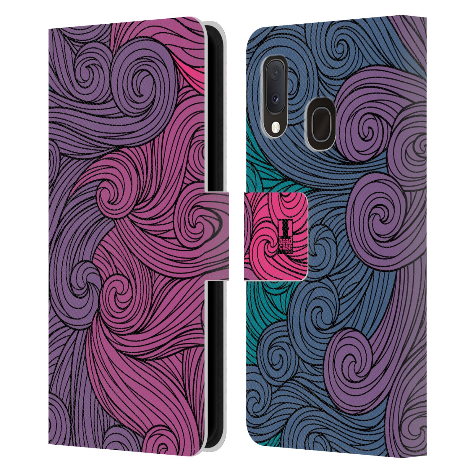 Pouzdro na mobil Samsung Galaxy A20e barevné vlny růžová a modrá