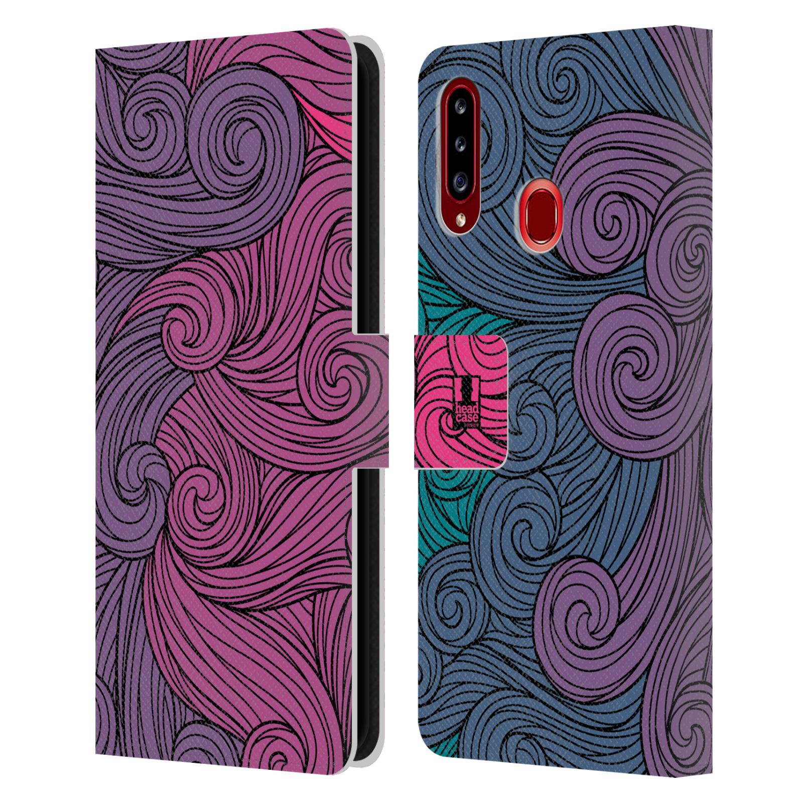 HEAD CASE Flipové pouzdro pro mobil Samsung Galaxy A20s barevné vlny růžová a modrá
