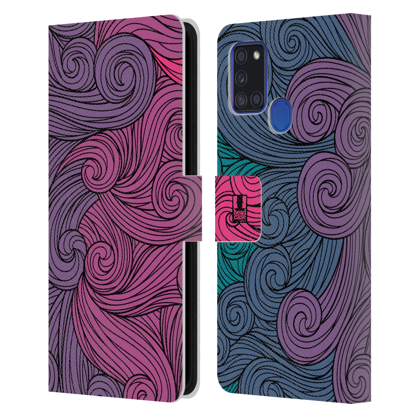 HEAD CASE Flipové pouzdro pro mobil Samsung Galaxy A21s barevné vlny růžová a modrá