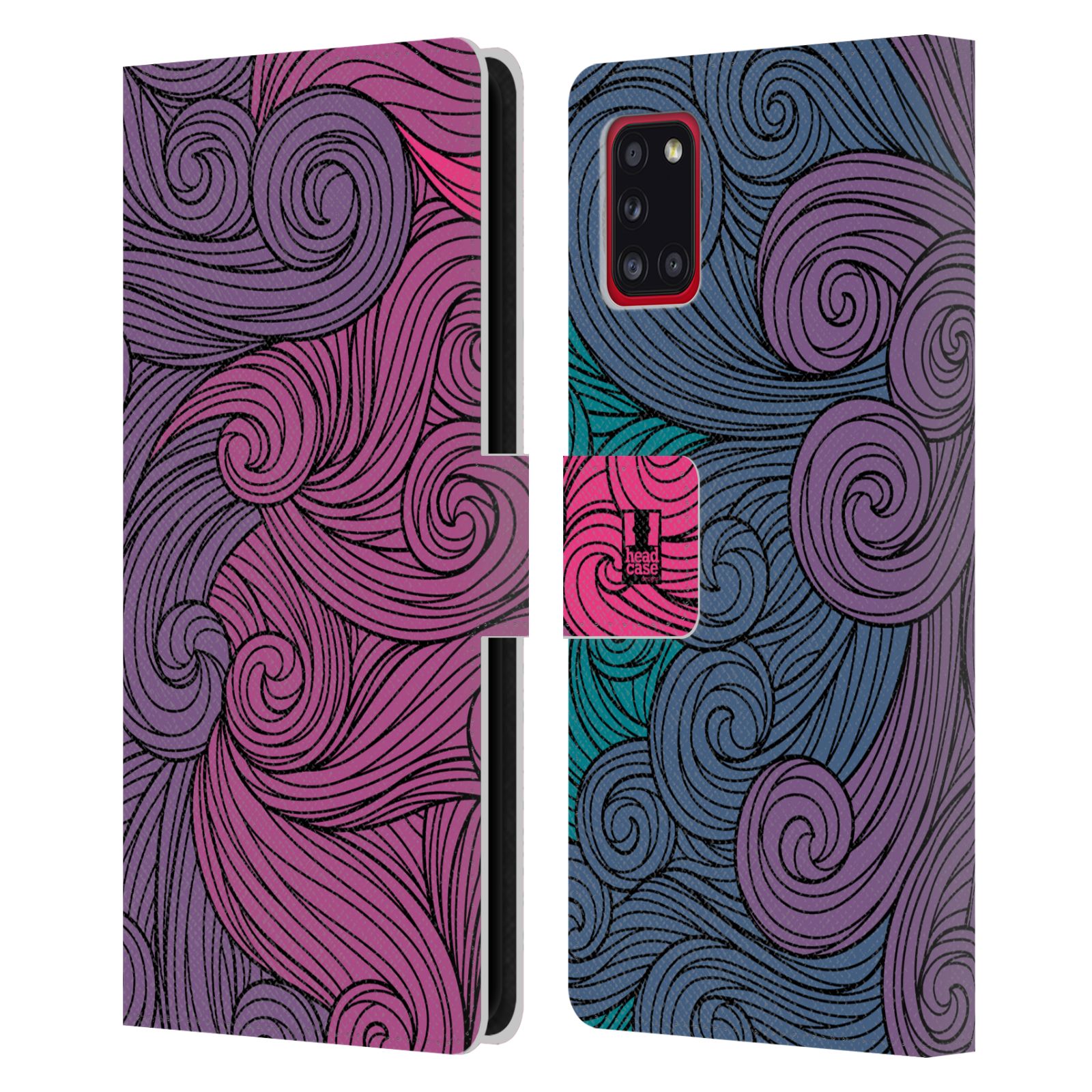 Pouzdro HEAD CASE na mobil Samsung Galaxy A31 barevné vlny růžová a modrá