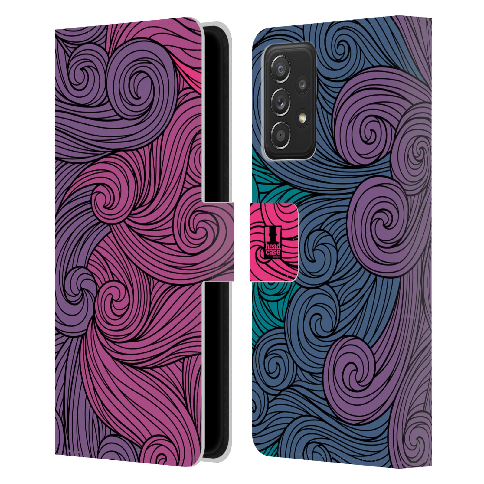 Pouzdro HEAD CASE na mobil Samsung Galaxy A52 / A52 5G / A52s 5G barevné vlny růžová a modrá