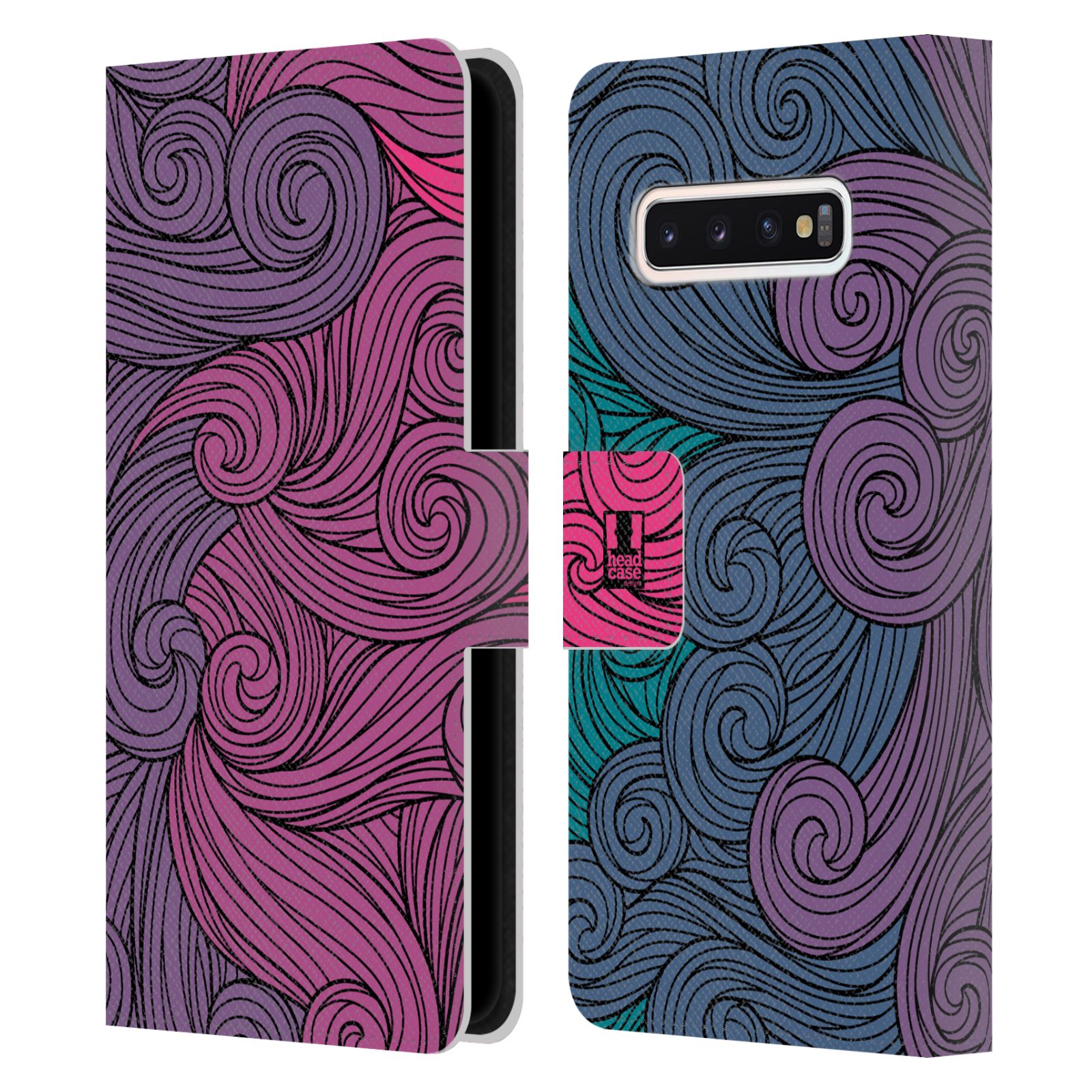 Pouzdro HEAD CASE na mobil Samsung Galaxy S10 barevné vlny růžová a modrá