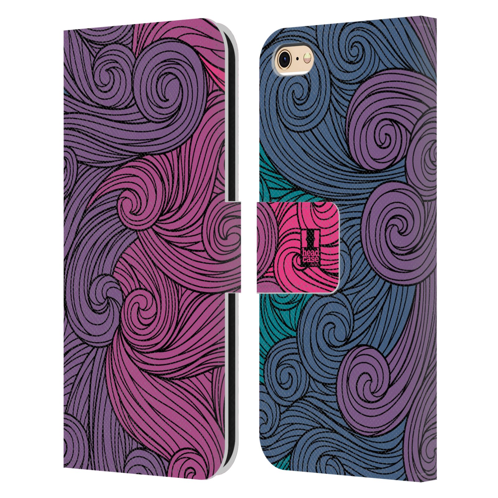 HEAD CASE Flipové pouzdro pro mobil Apple Iphone 6/6s barevné vlny růžová a modrá