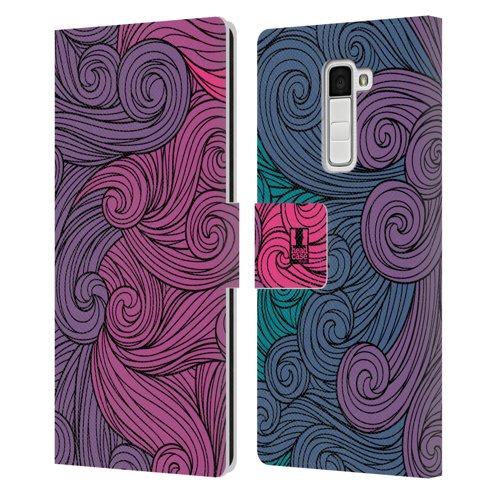 HEAD CASE Flipové pouzdro pro mobil LG K10 barevné vlny růžová a modrá
