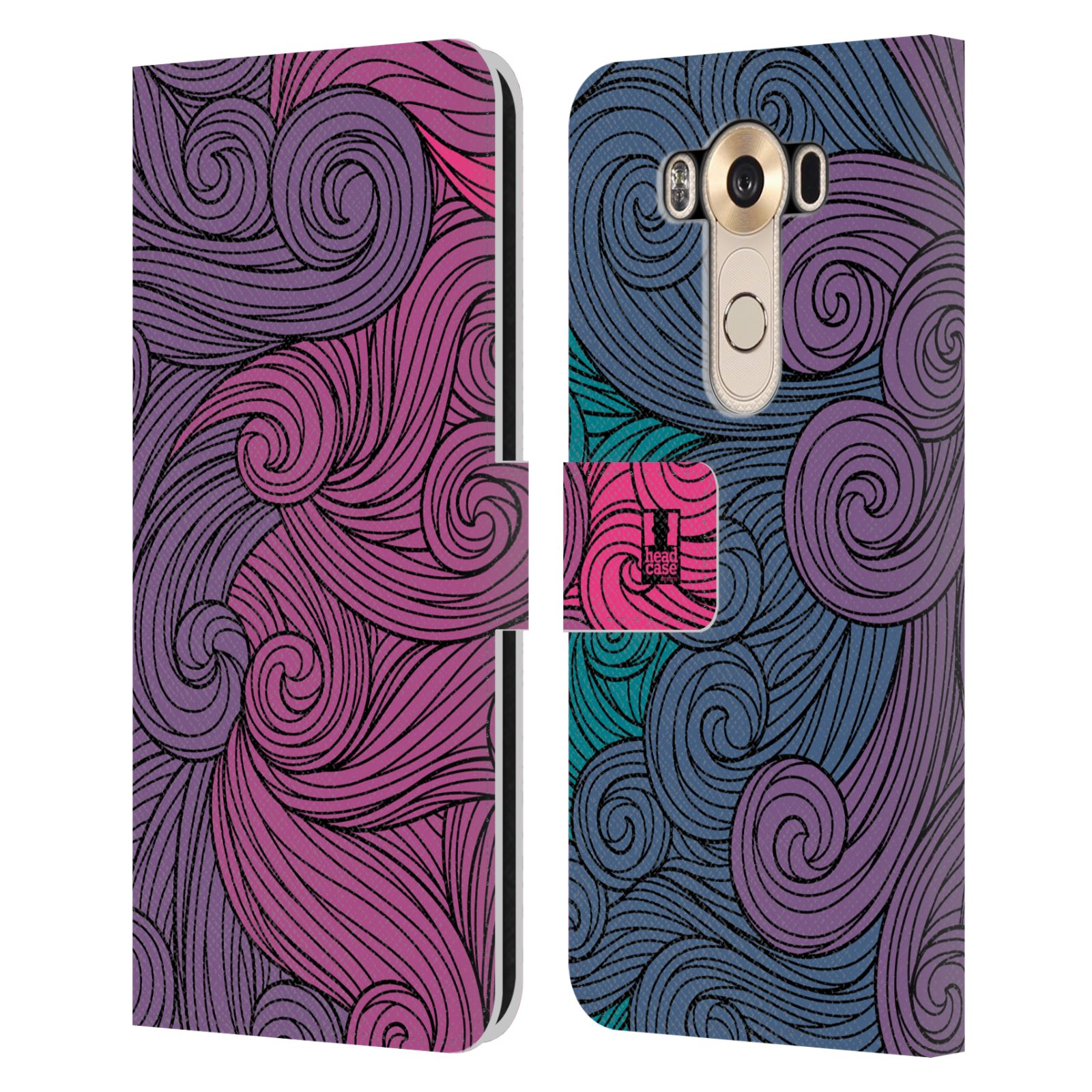 HEAD CASE Flipové pouzdro pro mobil LG V10 barevné vlny růžová a modrá