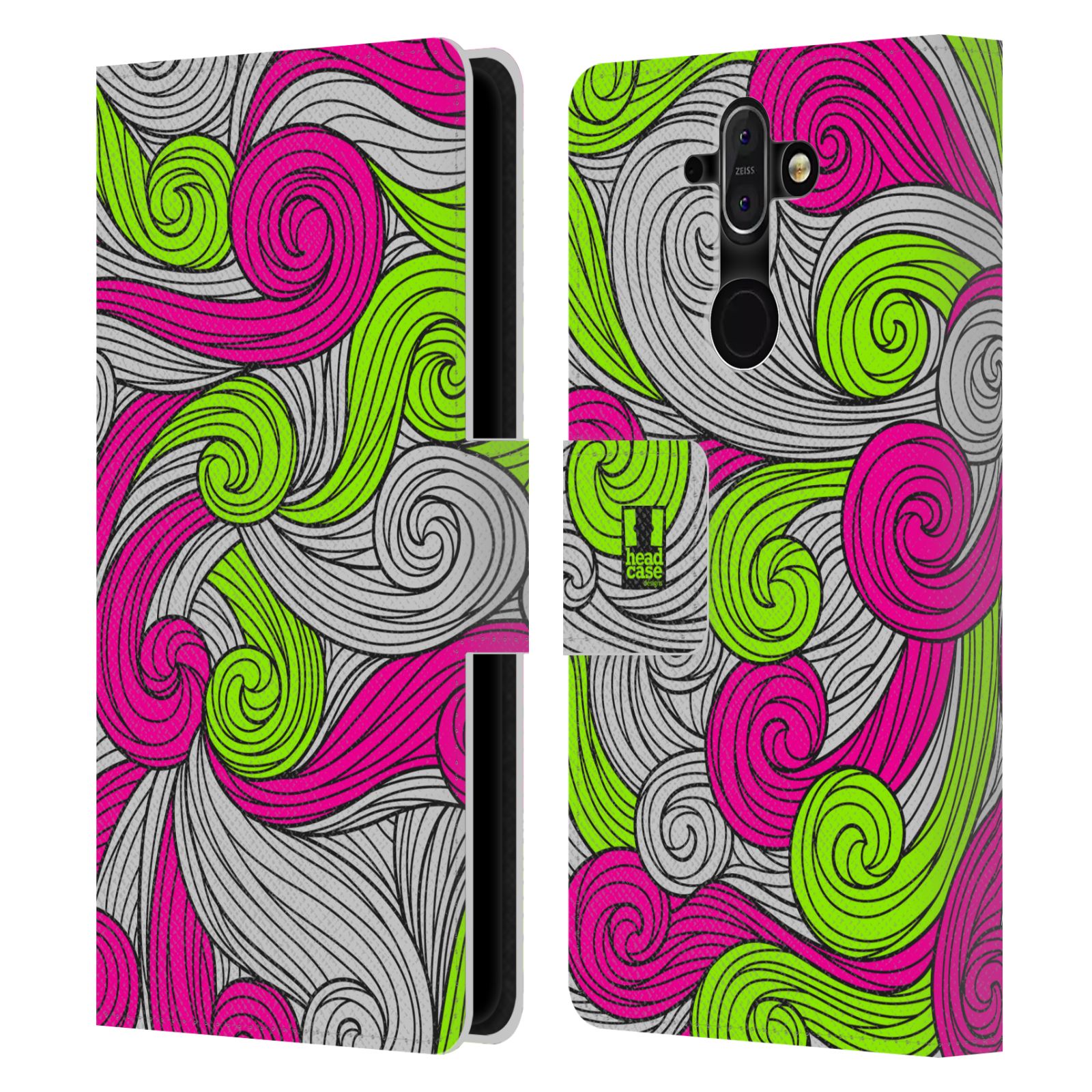 HEAD CASE Flipové pouzdro pro mobil Nokia 8 SIROCCO barevné vlny zářivě růžová a zelená