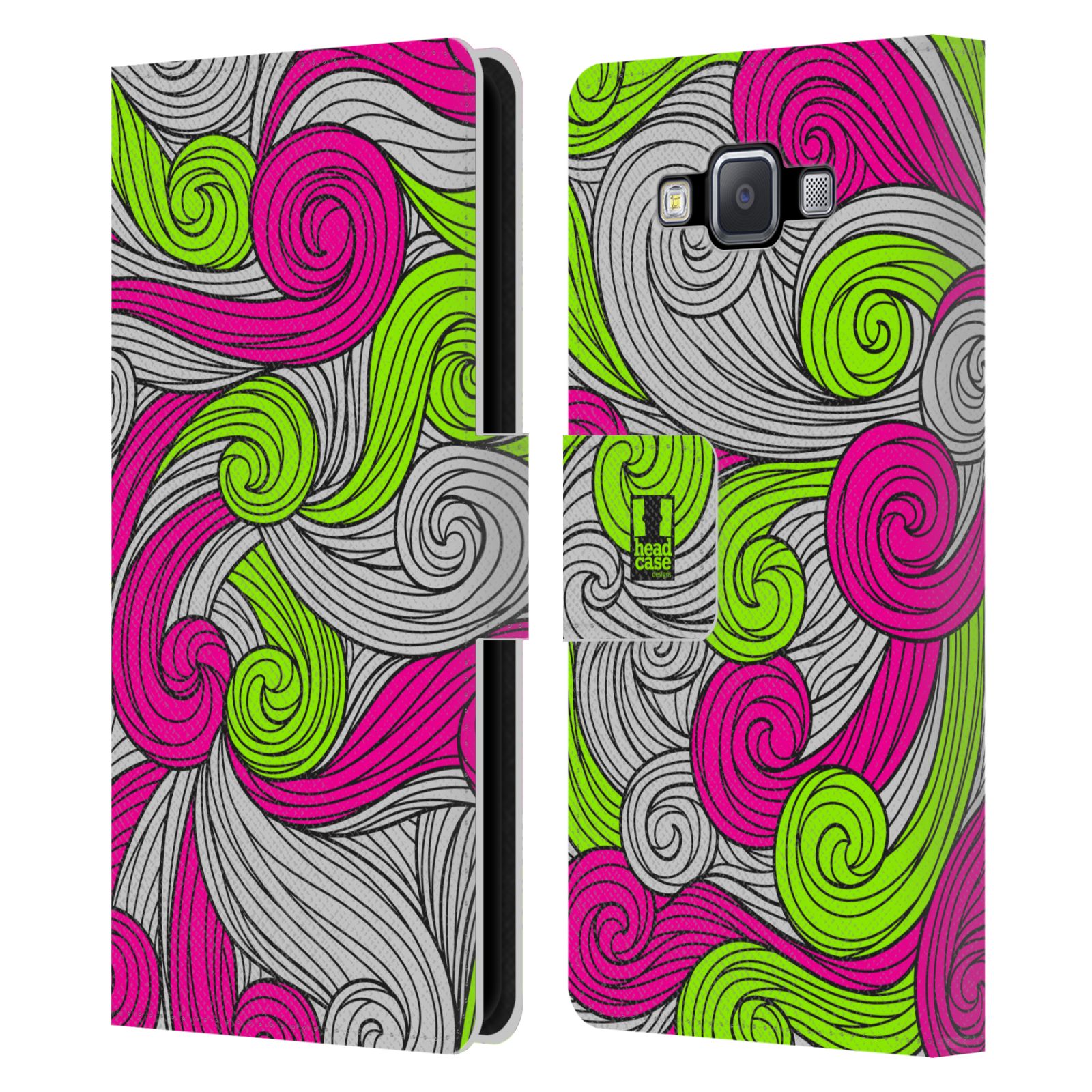 HEAD CASE Flipové pouzdro pro mobil Samsung Galaxy A5 barevné vlny zářivě růžová a zelená