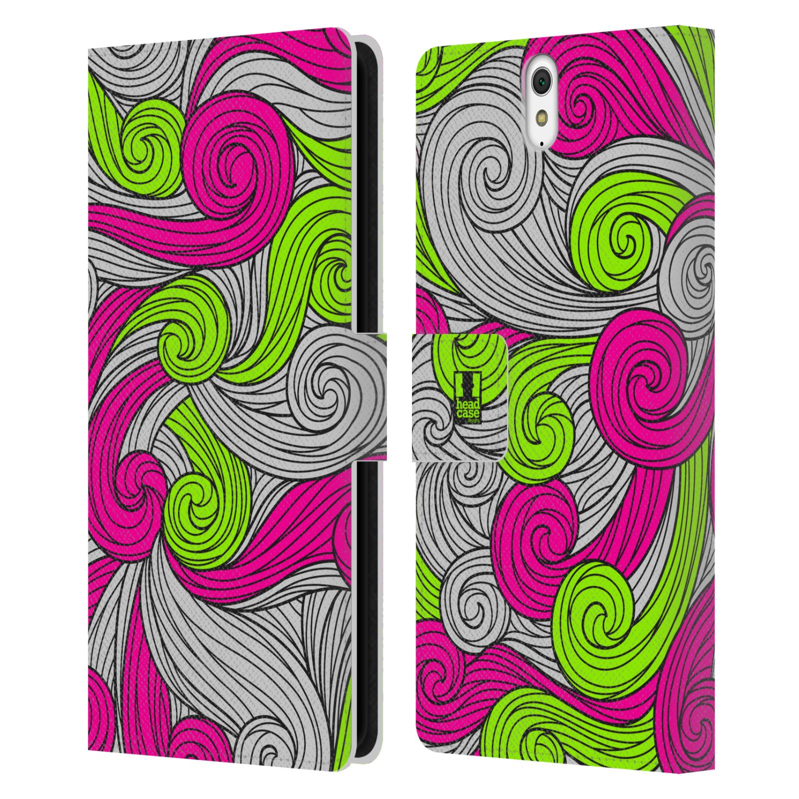 HEAD CASE Flipové pouzdro pro mobil SONY XPERIA C5 Ultra barevné vlny zářivě růžová a zelená