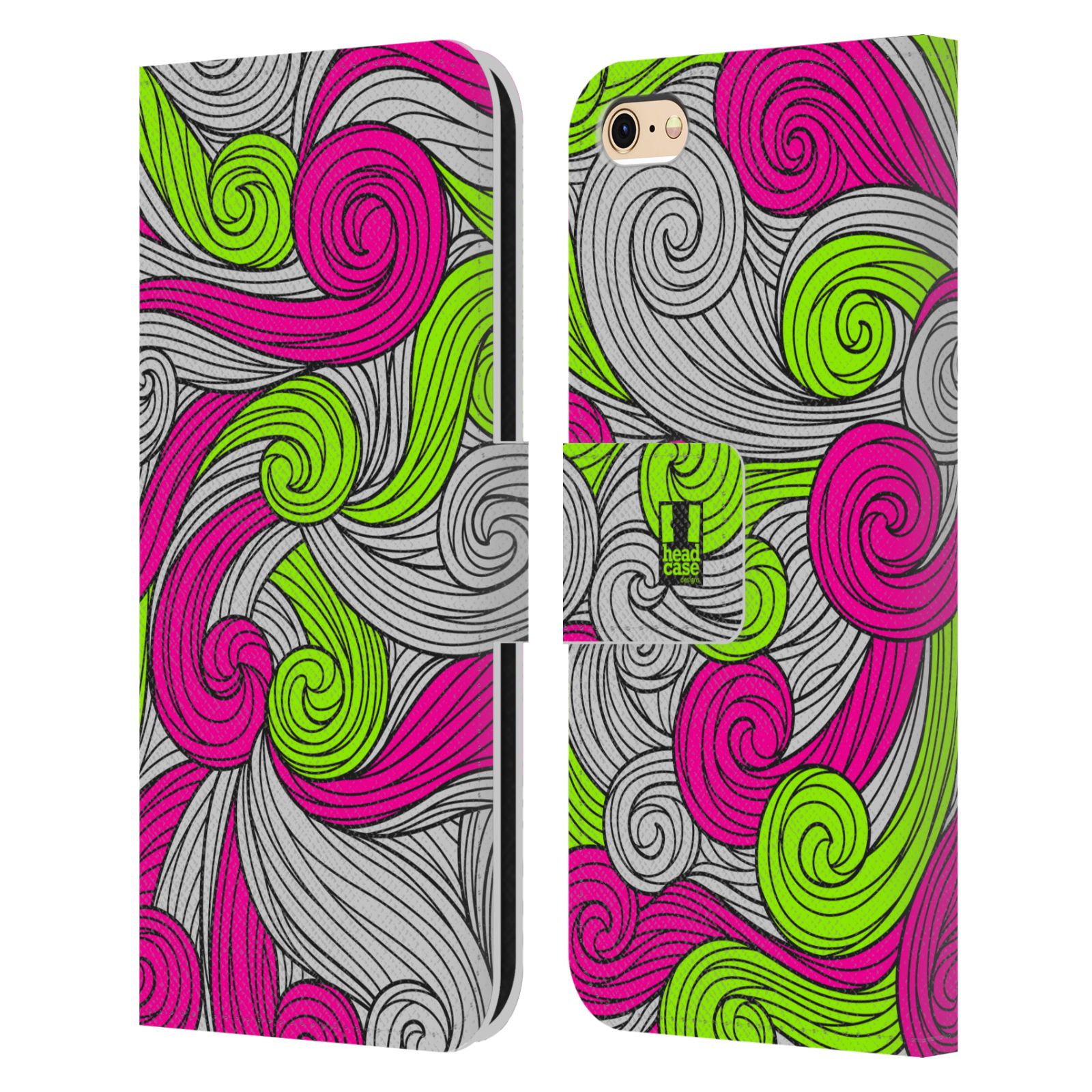 HEAD CASE Flipové pouzdro pro mobil Apple Iphone 6/6s barevné vlny zářivě růžová a zelená